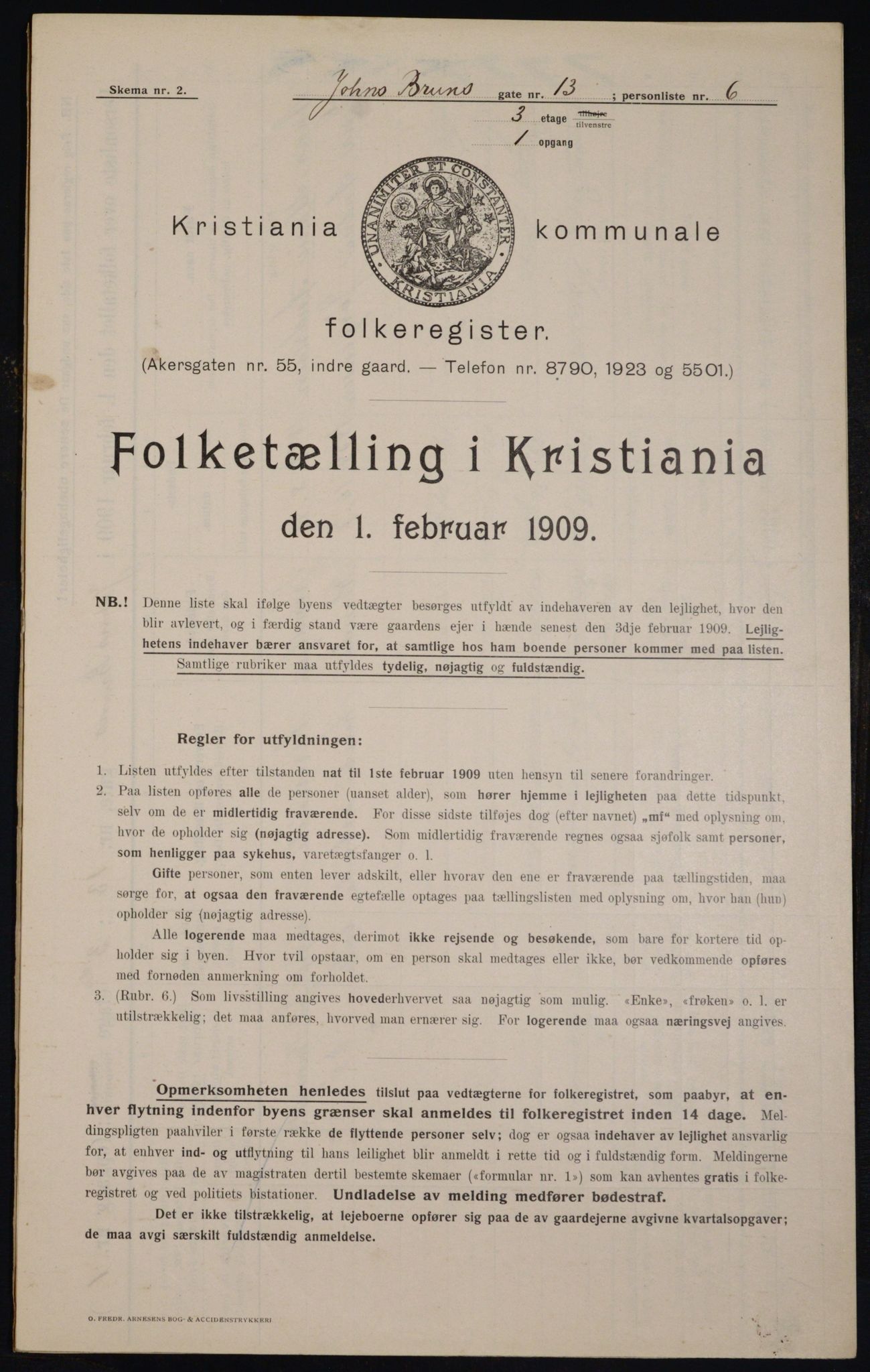 OBA, Kommunal folketelling 1.2.1909 for Kristiania kjøpstad, 1909, s. 43042