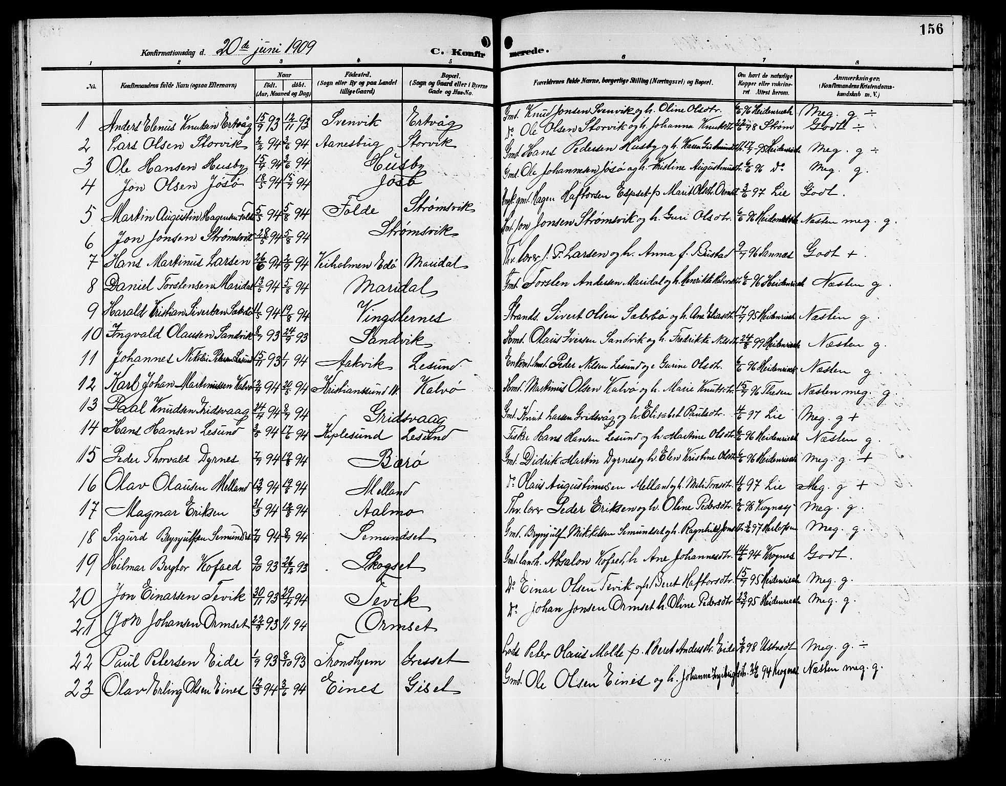 Ministerialprotokoller, klokkerbøker og fødselsregistre - Møre og Romsdal, AV/SAT-A-1454/578/L0910: Klokkerbok nr. 578C03, 1900-1921, s. 156