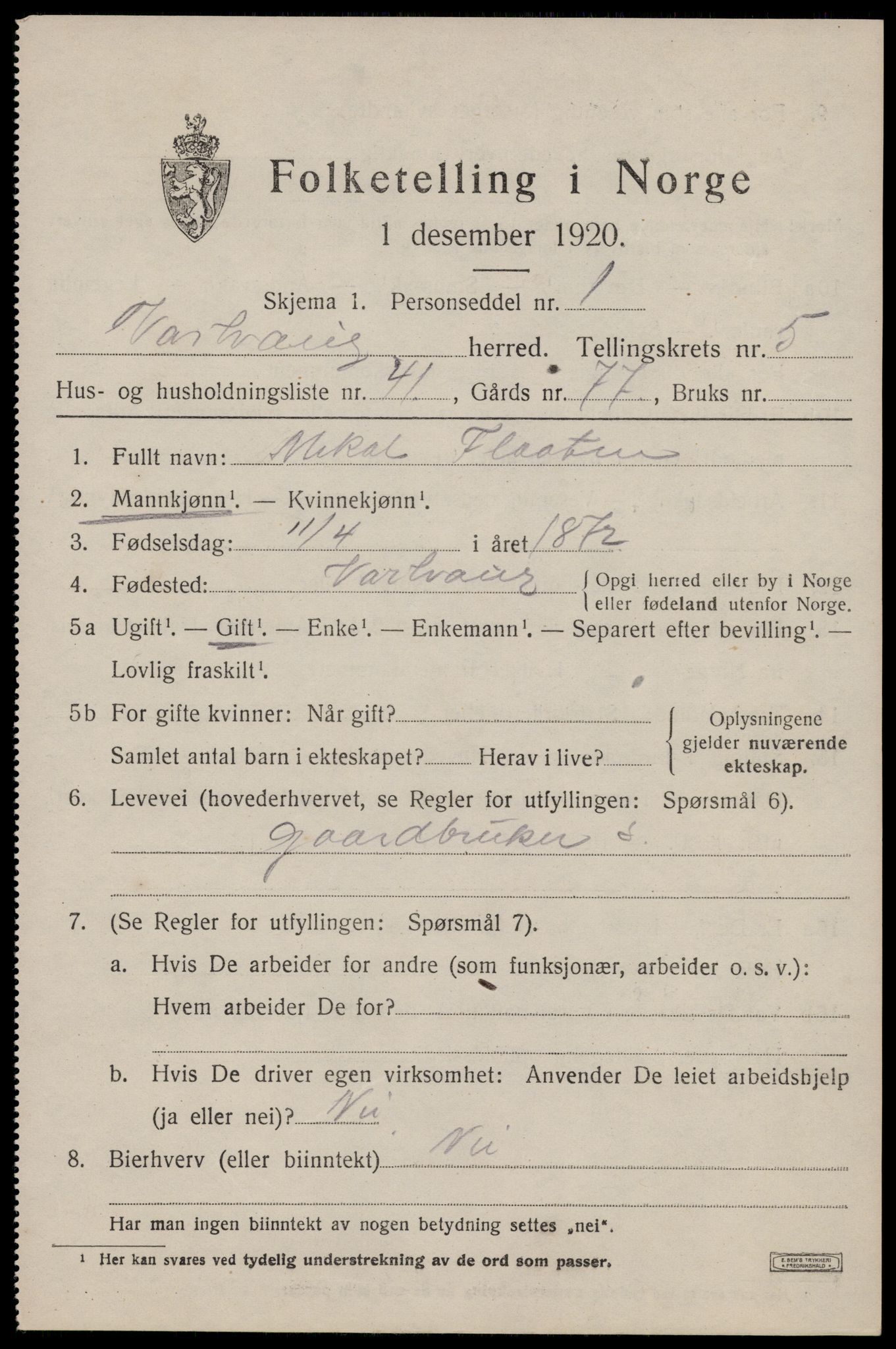 SAST, Folketelling 1920 for 1118 Varhaug herred, 1920, s. 4915