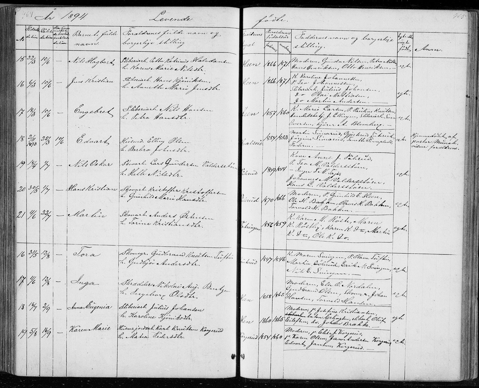 Ådal kirkebøker, AV/SAKO-A-248/G/Gc/L0001: Klokkerbok nr. III 1, 1862-1898, s. 464-465