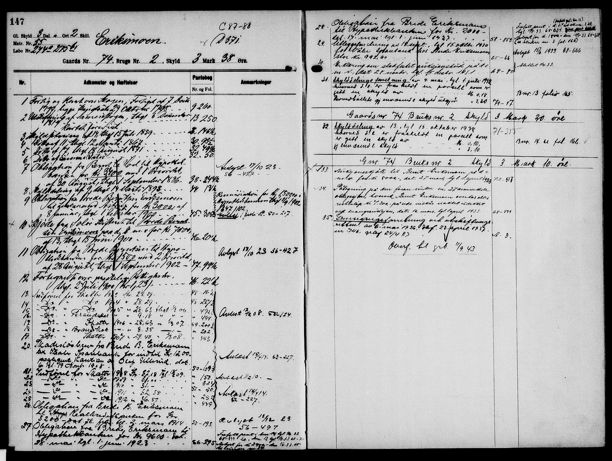 Solør tingrett, AV/SAH-TING-008/H/Ha/Hak/L0006: Panteregister nr. VI, 1900-1935, s. 147