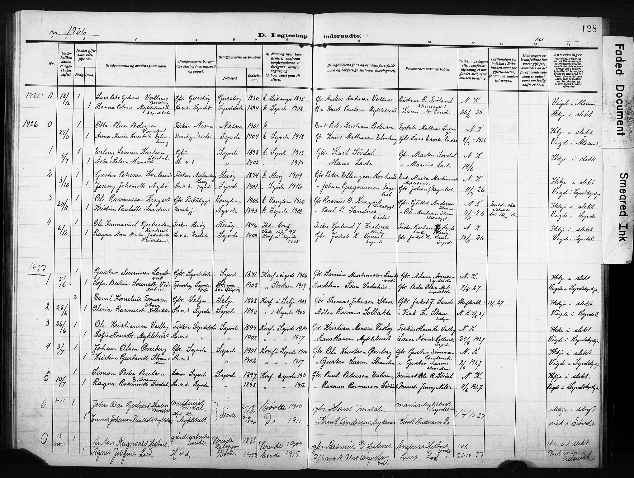 Ministerialprotokoller, klokkerbøker og fødselsregistre - Møre og Romsdal, AV/SAT-A-1454/502/L0028: Klokkerbok nr. 502C02, 1909-1932, s. 128