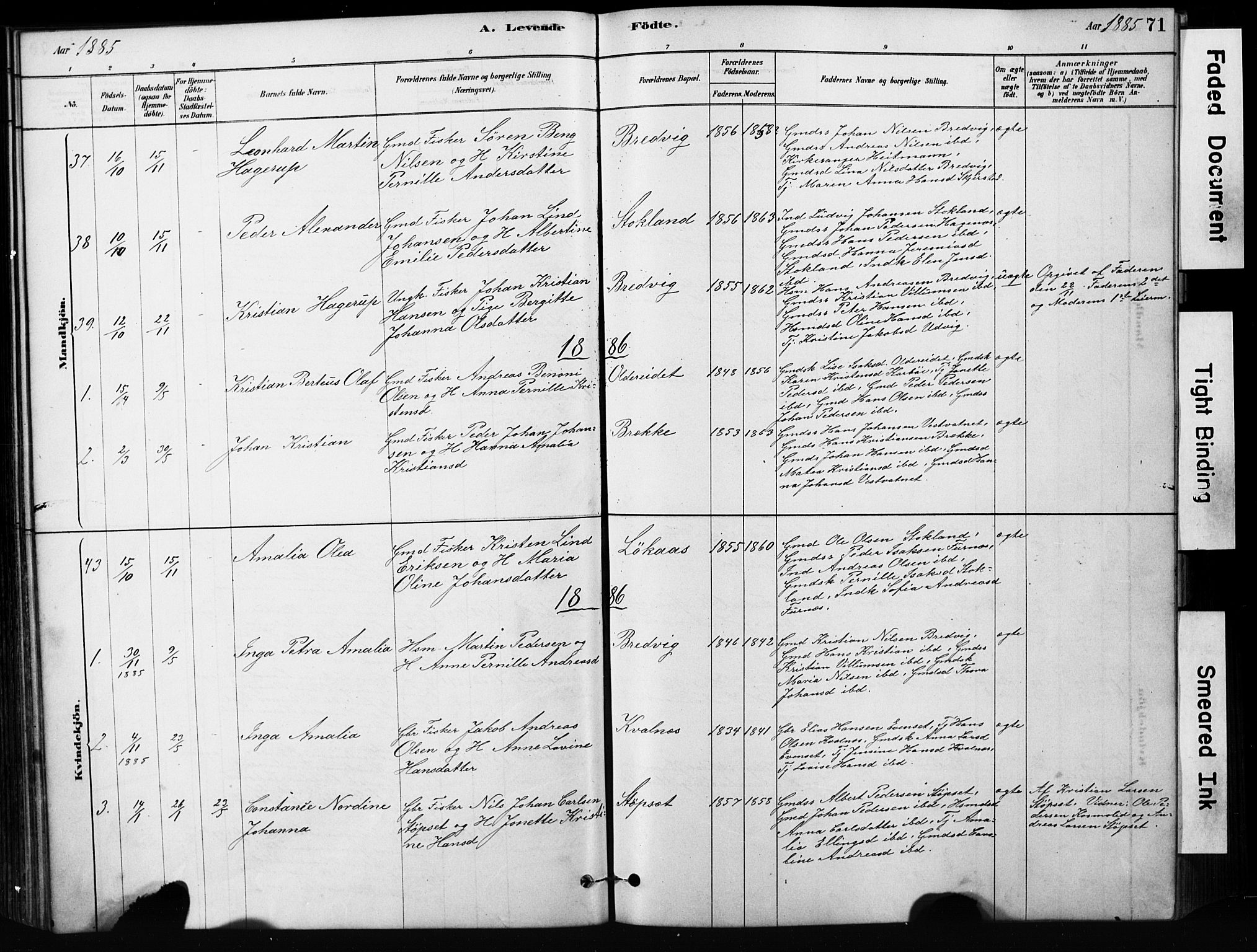 Ministerialprotokoller, klokkerbøker og fødselsregistre - Nordland, SAT/A-1459/852/L0754: Klokkerbok nr. 852C05, 1878-1894, s. 71