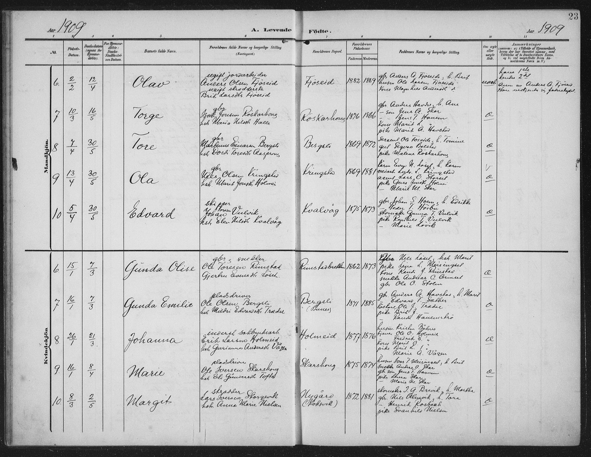 Ministerialprotokoller, klokkerbøker og fødselsregistre - Møre og Romsdal, AV/SAT-A-1454/586/L0989: Ministerialbok nr. 586A15, 1906-1915, s. 23