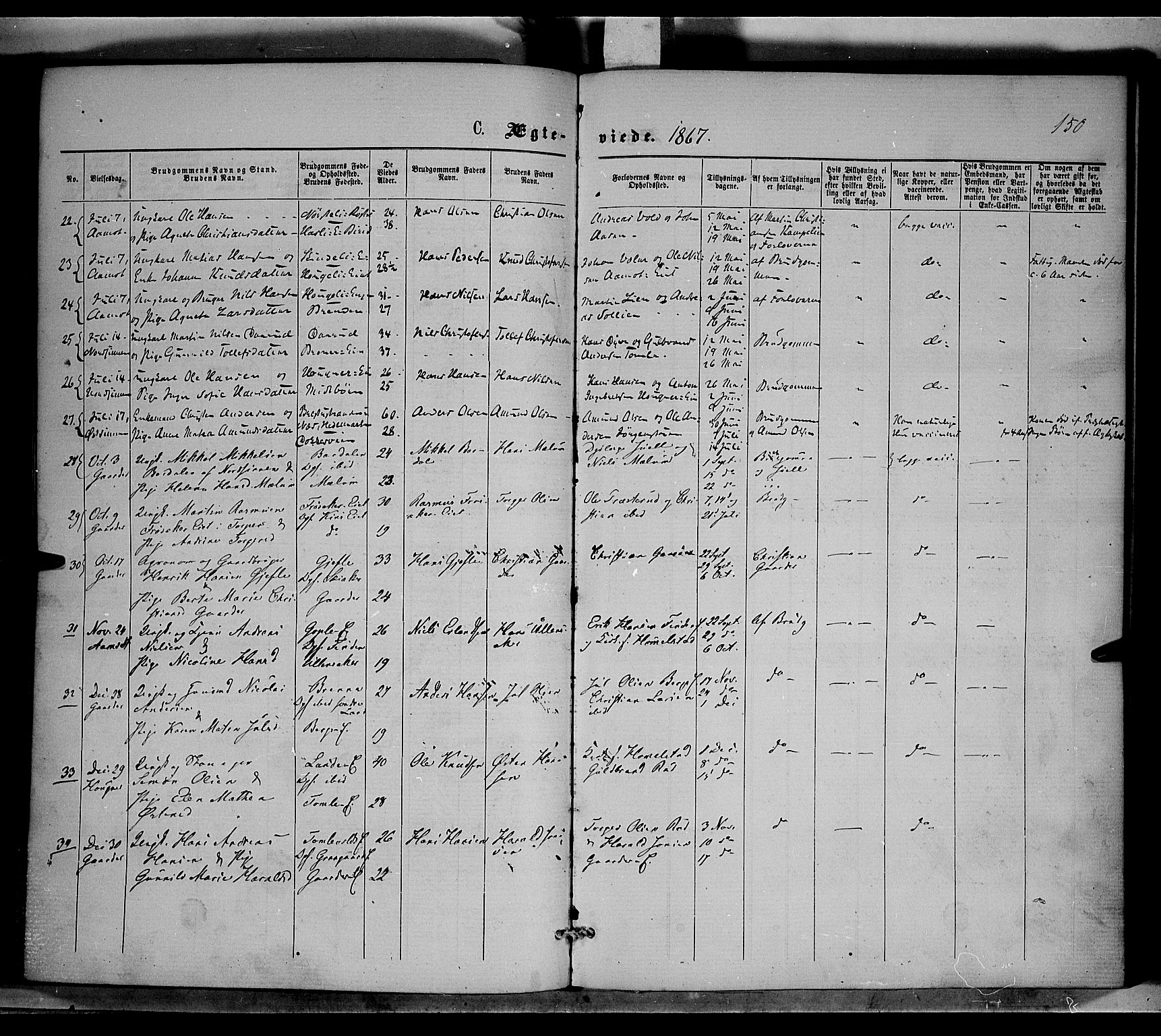 Nordre Land prestekontor, AV/SAH-PREST-124/H/Ha/Haa/L0001: Ministerialbok nr. 1, 1860-1871, s. 150