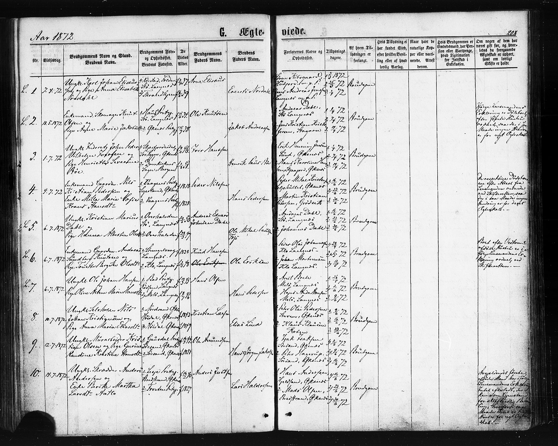 Ministerialprotokoller, klokkerbøker og fødselsregistre - Nordland, AV/SAT-A-1459/893/L1334: Ministerialbok nr. 893A07, 1867-1877, s. 208