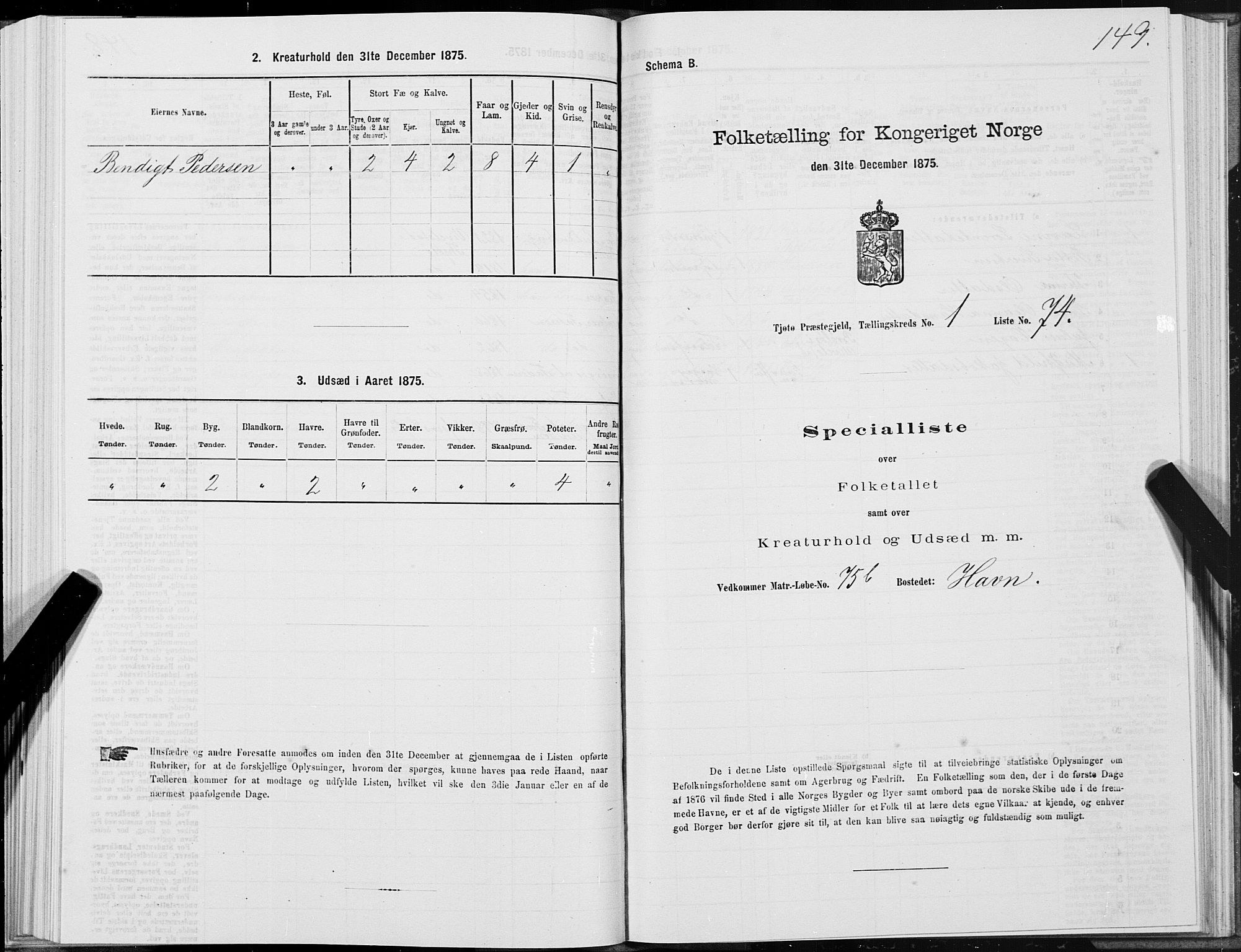 SAT, Folketelling 1875 for 1817P Tjøtta prestegjeld, 1875, s. 1149