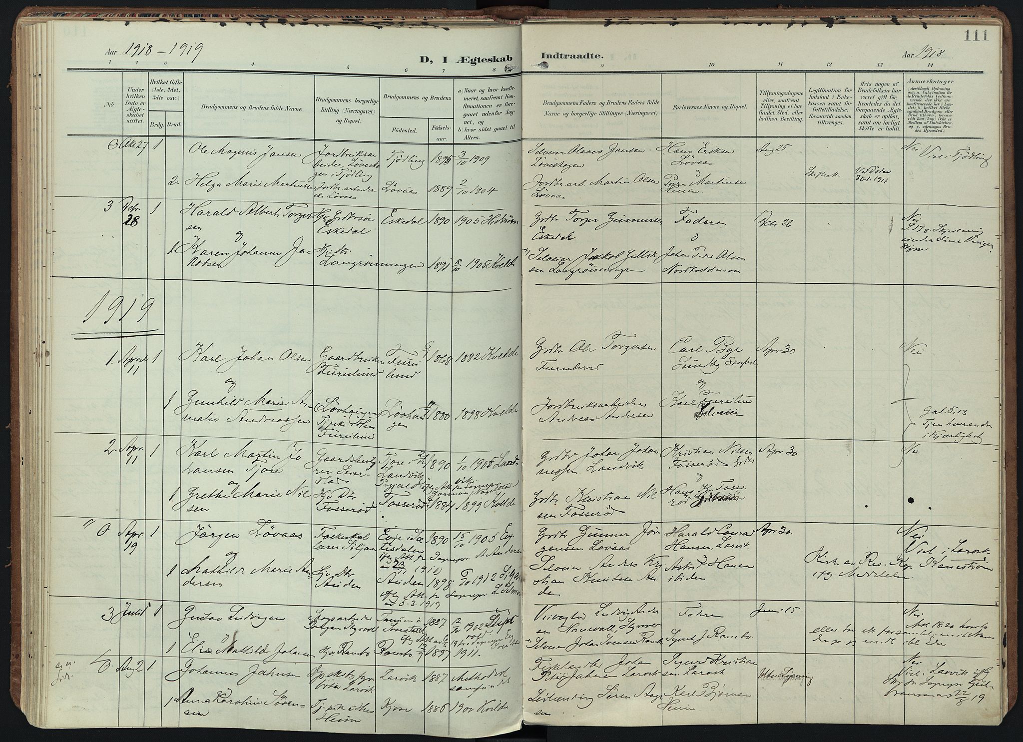 Hedrum kirkebøker, AV/SAKO-A-344/F/Fb/L0002: Ministerialbok nr. II 2, 1906-1924, s. 111
