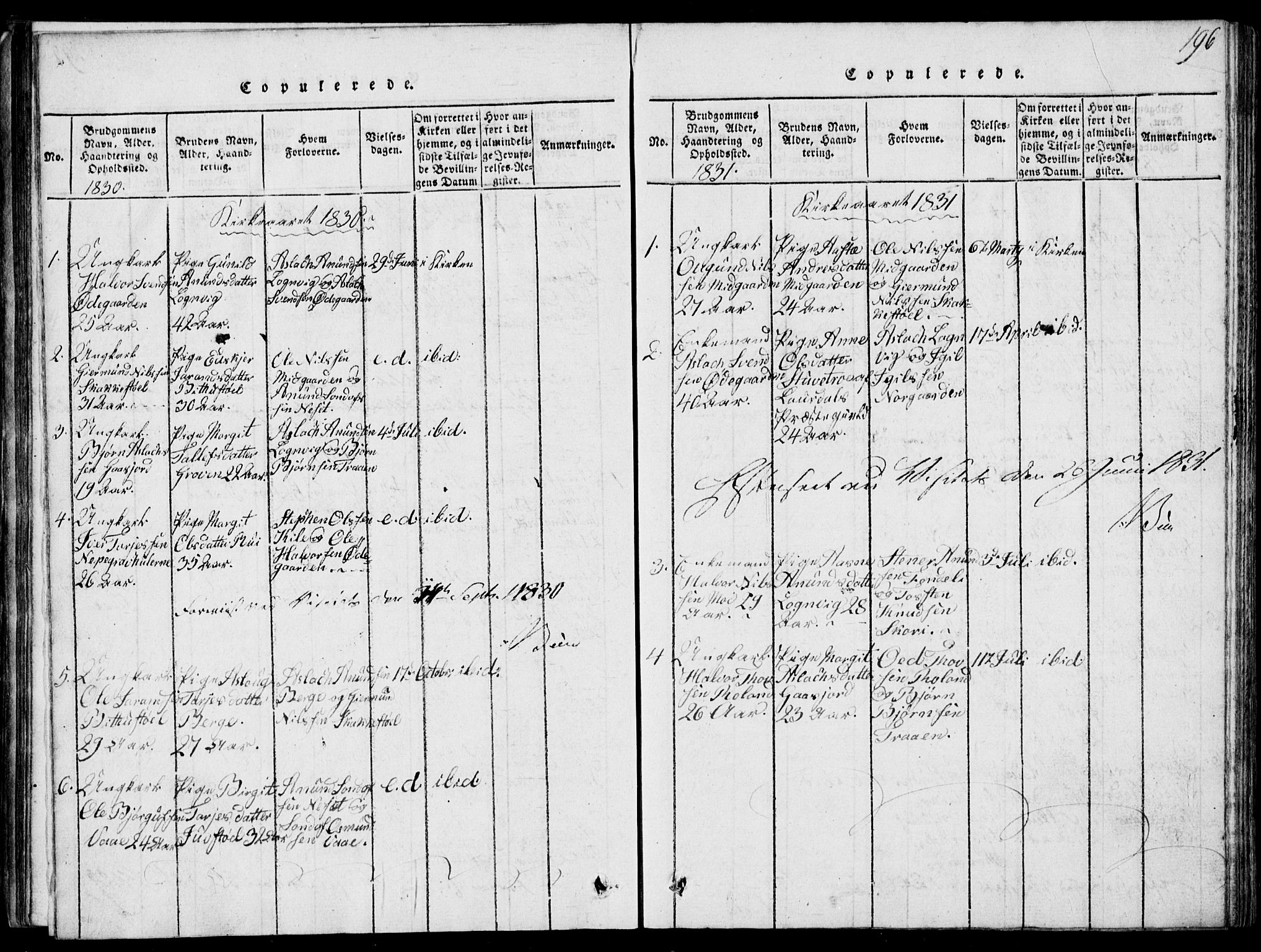 Rauland kirkebøker, AV/SAKO-A-292/G/Ga/L0001: Klokkerbok nr. I 1, 1814-1843, s. 196