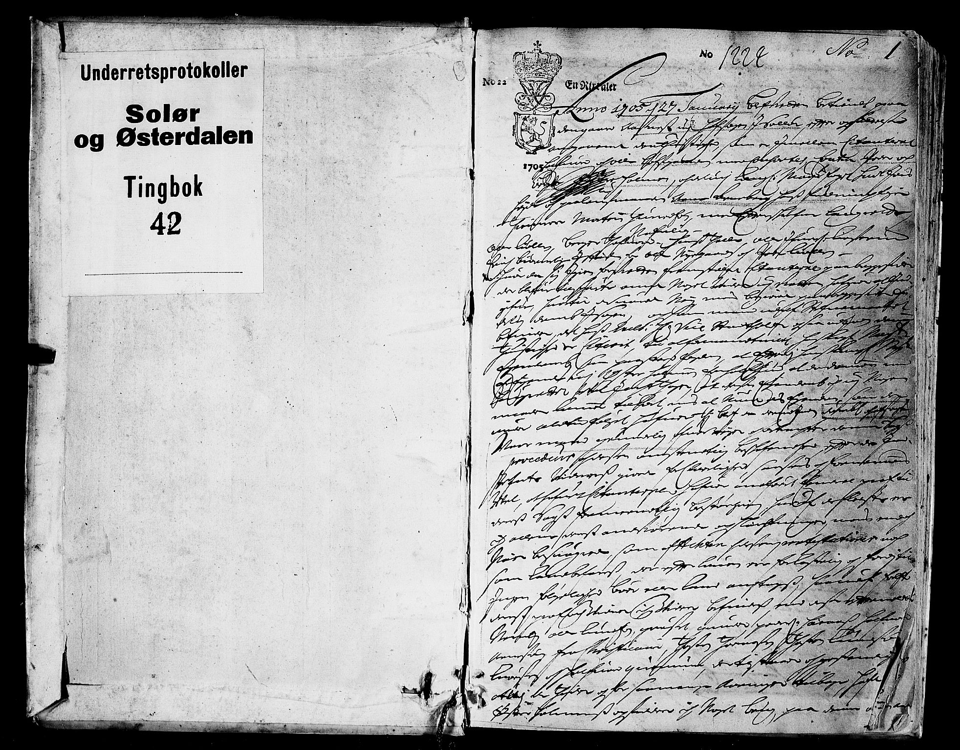 Solør og Østerdalen sorenskriveri, SAH/TING-024/G/Gb/L0042: Tingbok, 1705, s. 1