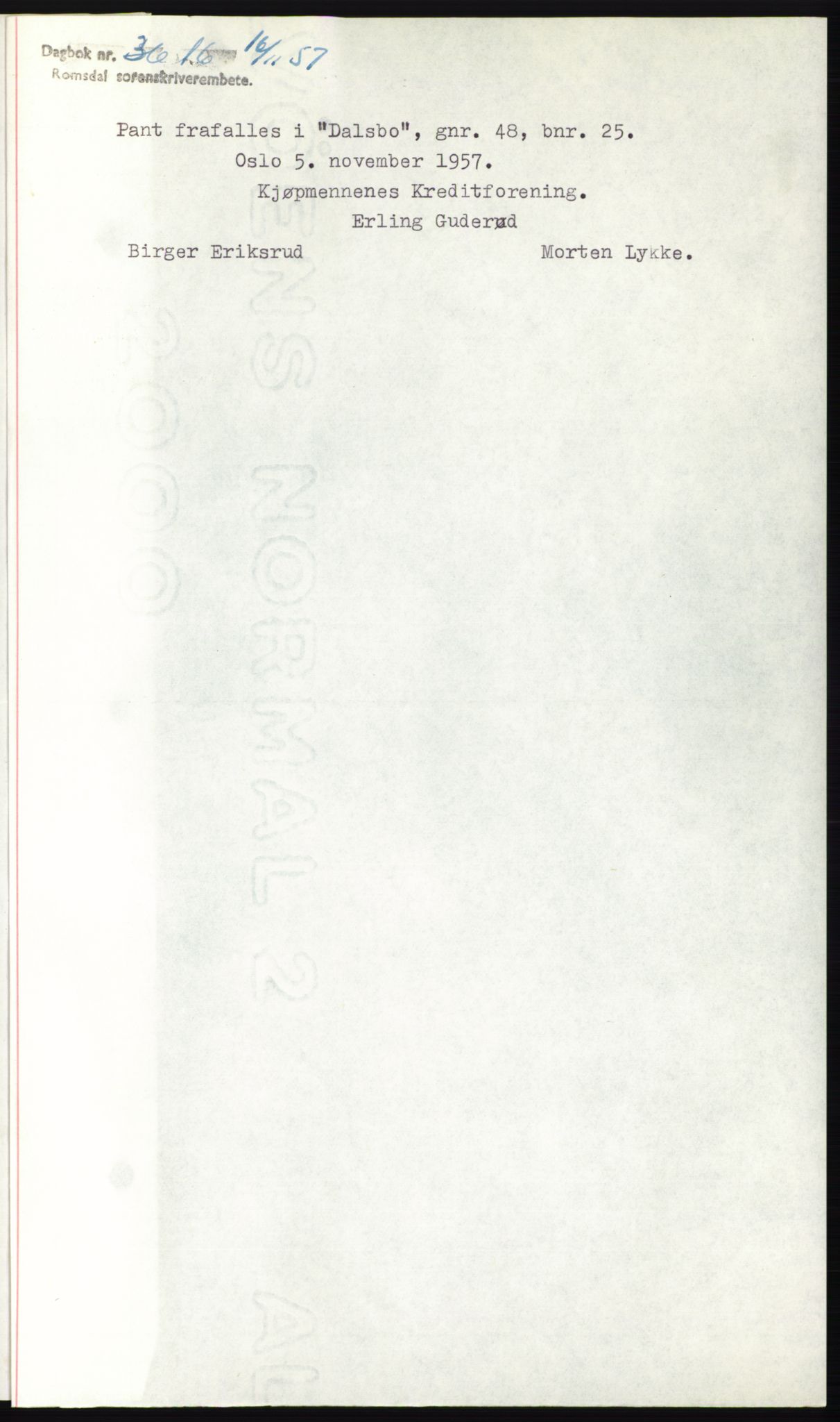 Romsdal sorenskriveri, SAT/A-4149/1/2/2C: Pantebok nr. B4, 1948-1949, Dagboknr: 36/1957