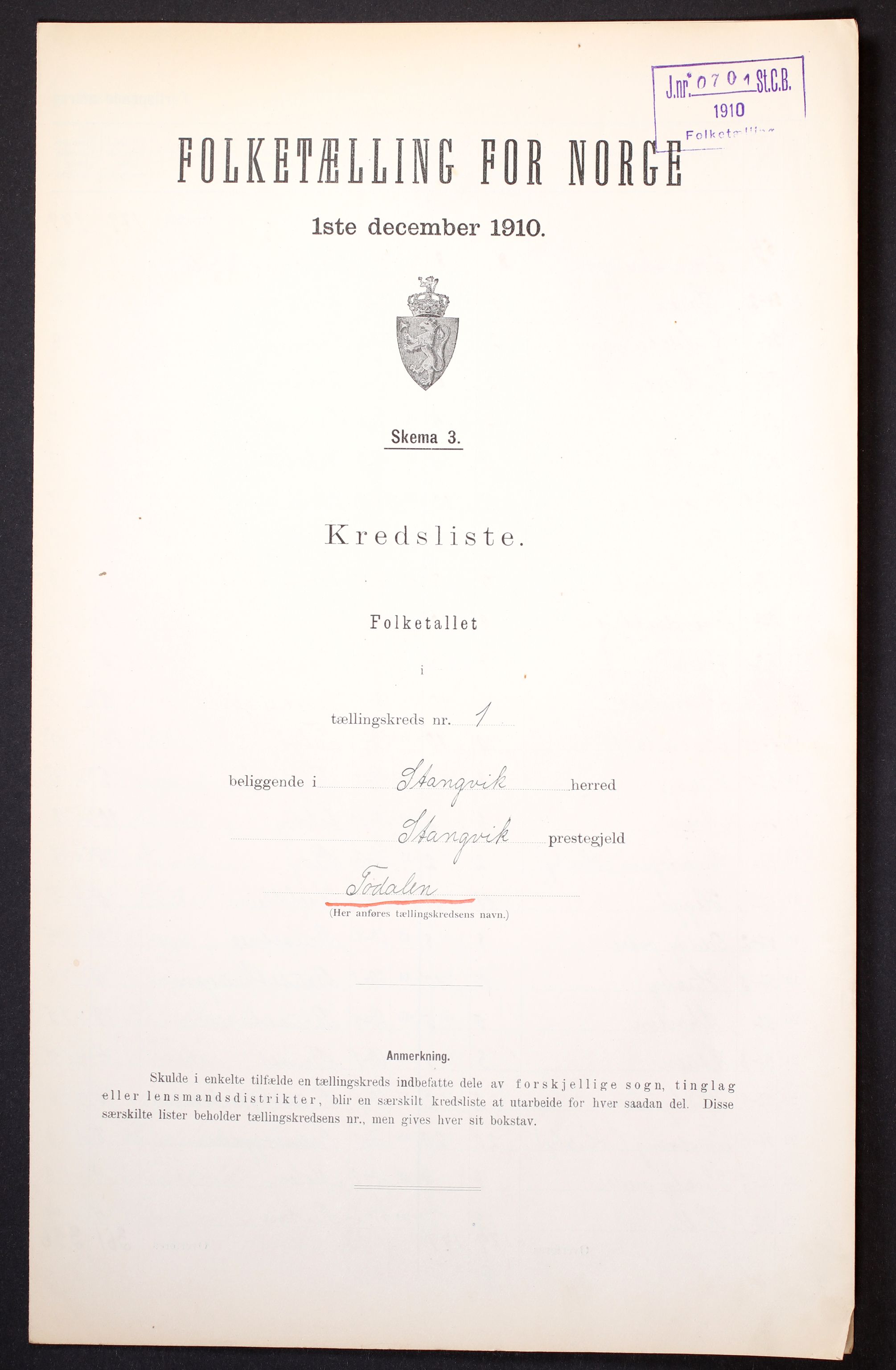 RA, Folketelling 1910 for 1564 Stangvik herred, 1910, s. 4