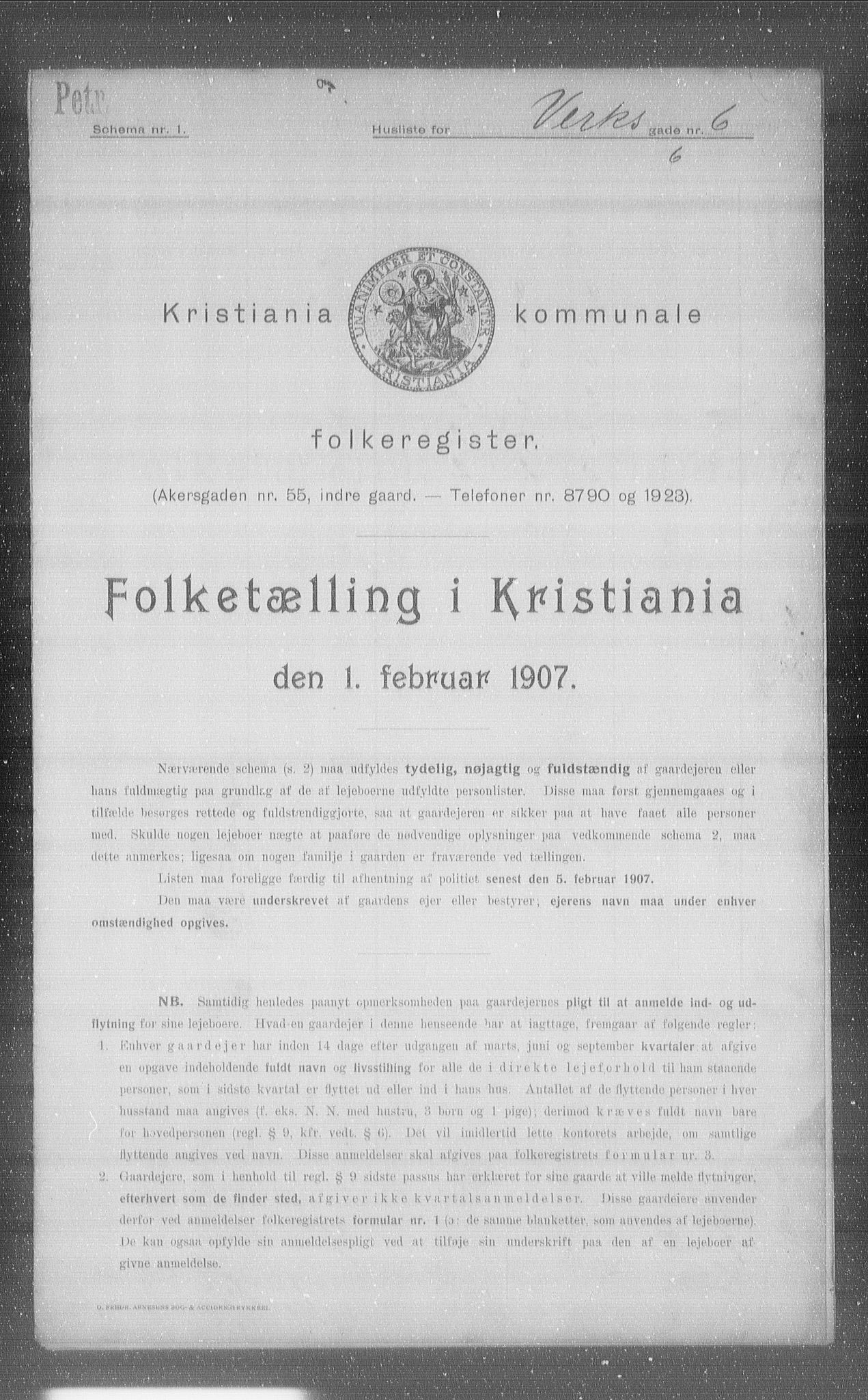 OBA, Kommunal folketelling 1.2.1907 for Kristiania kjøpstad, 1907, s. 61992