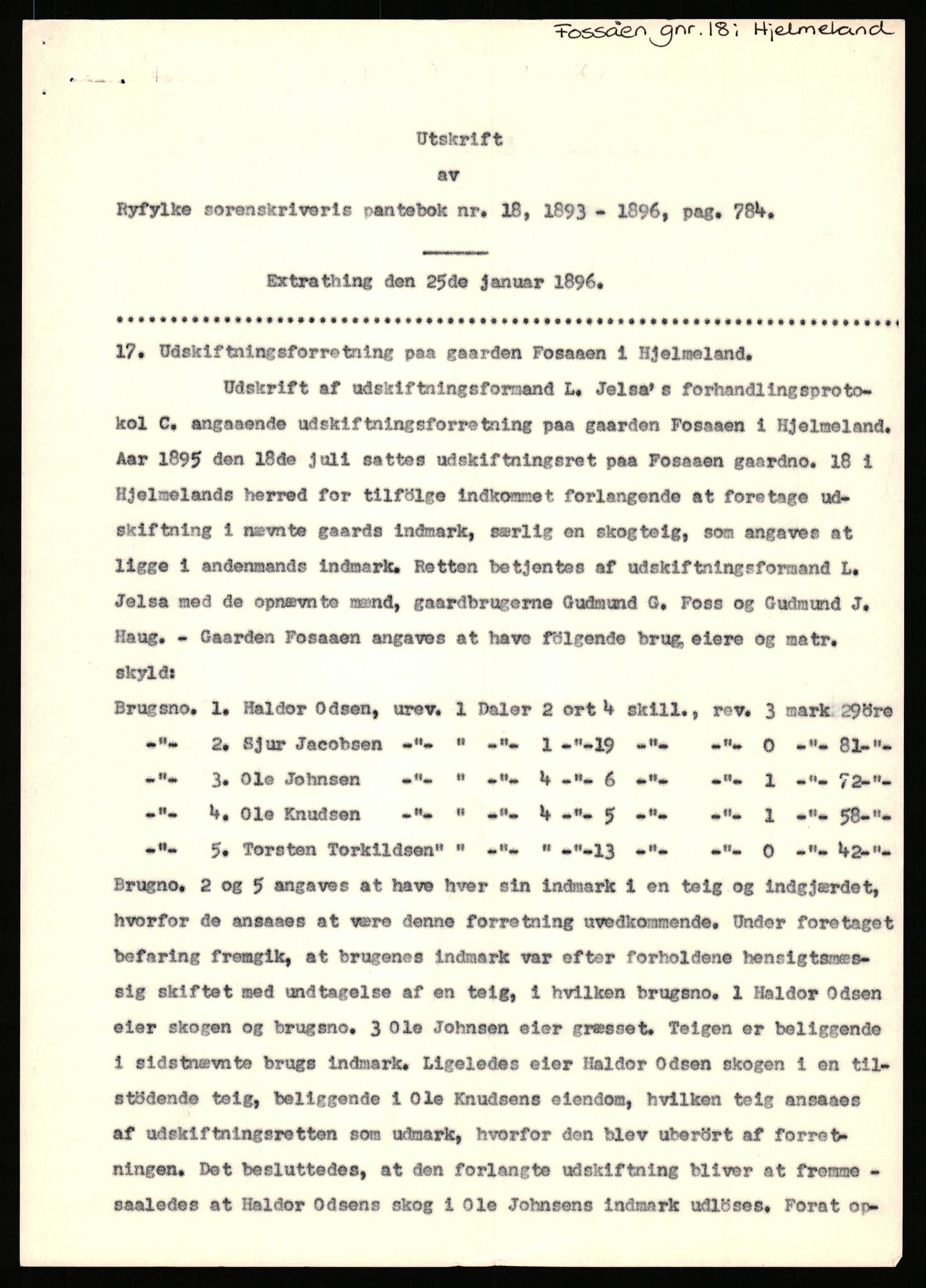 Statsarkivet i Stavanger, AV/SAST-A-101971/03/Y/Yj/L0022: Avskrifter sortert etter gårdsnavn: Foss - Frøiland i Hetland, 1750-1930, s. 356