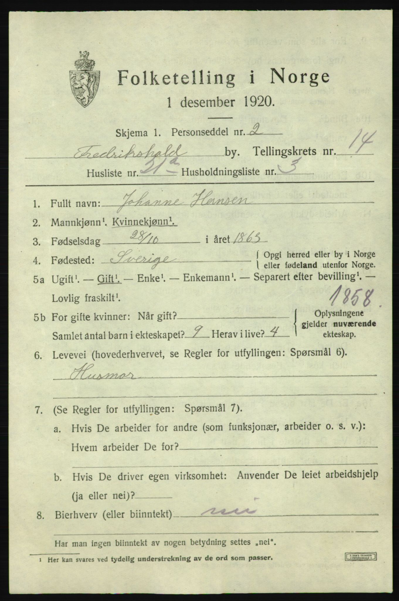 SAO, Folketelling 1920 for 0101 Fredrikshald kjøpstad, 1920, s. 22747