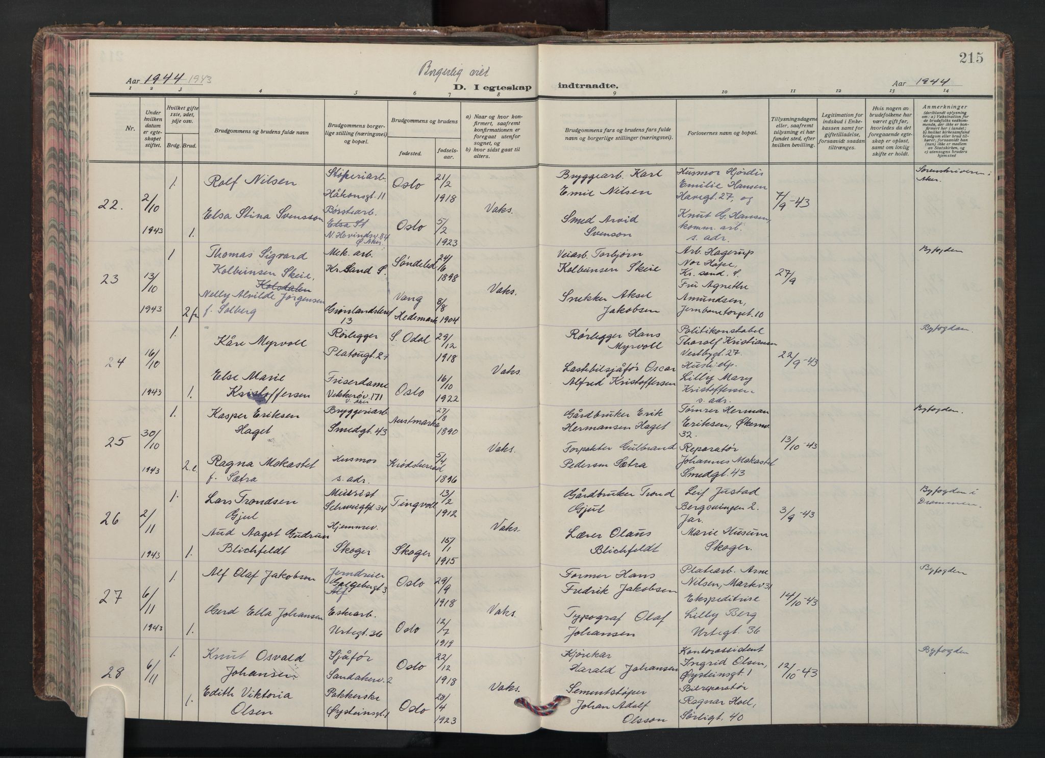 Grønland prestekontor Kirkebøker, AV/SAO-A-10848/F/Fa/L0020: Ministerialbok nr. 20, 1935-1946, s. 215