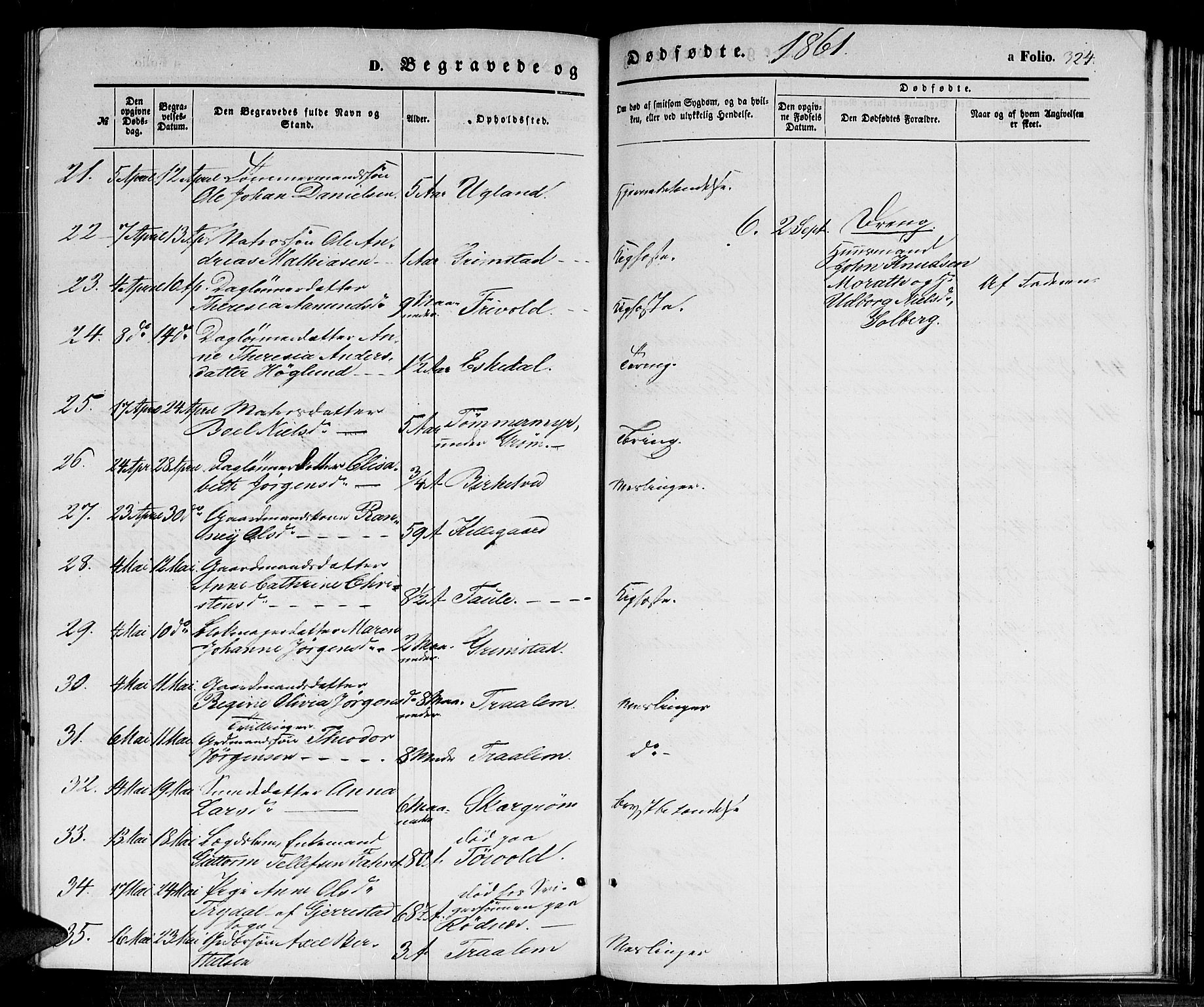 Fjære sokneprestkontor, AV/SAK-1111-0011/F/Fb/L0008: Klokkerbok nr. B 8, 1854-1867, s. 324