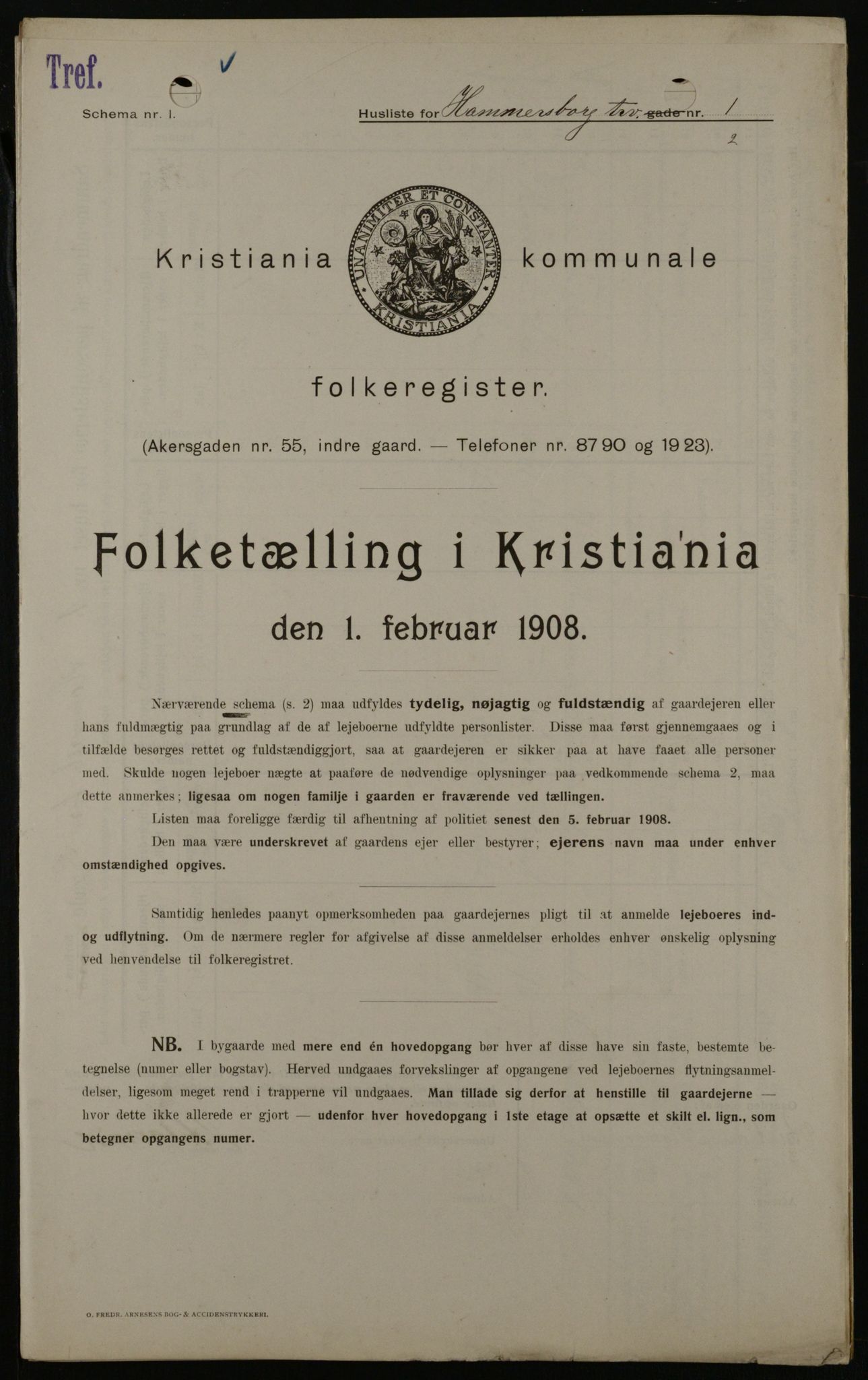 OBA, Kommunal folketelling 1.2.1908 for Kristiania kjøpstad, 1908, s. 30992