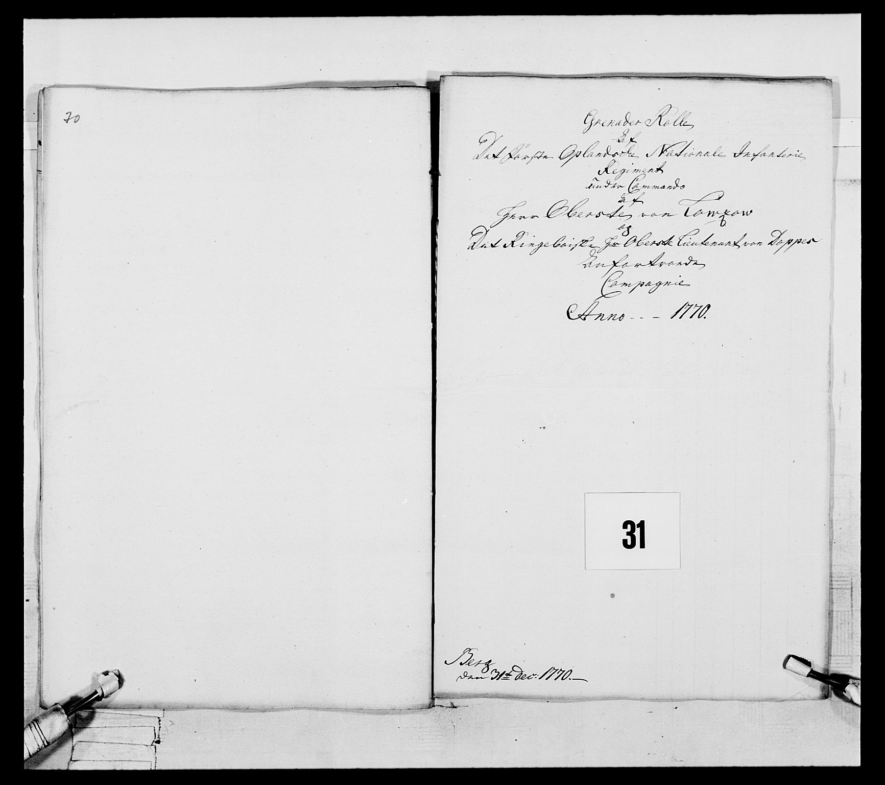 Generalitets- og kommissariatskollegiet, Det kongelige norske kommissariatskollegium, AV/RA-EA-5420/E/Eh/L0057: 1. Opplandske nasjonale infanteriregiment, 1769-1771, s. 495