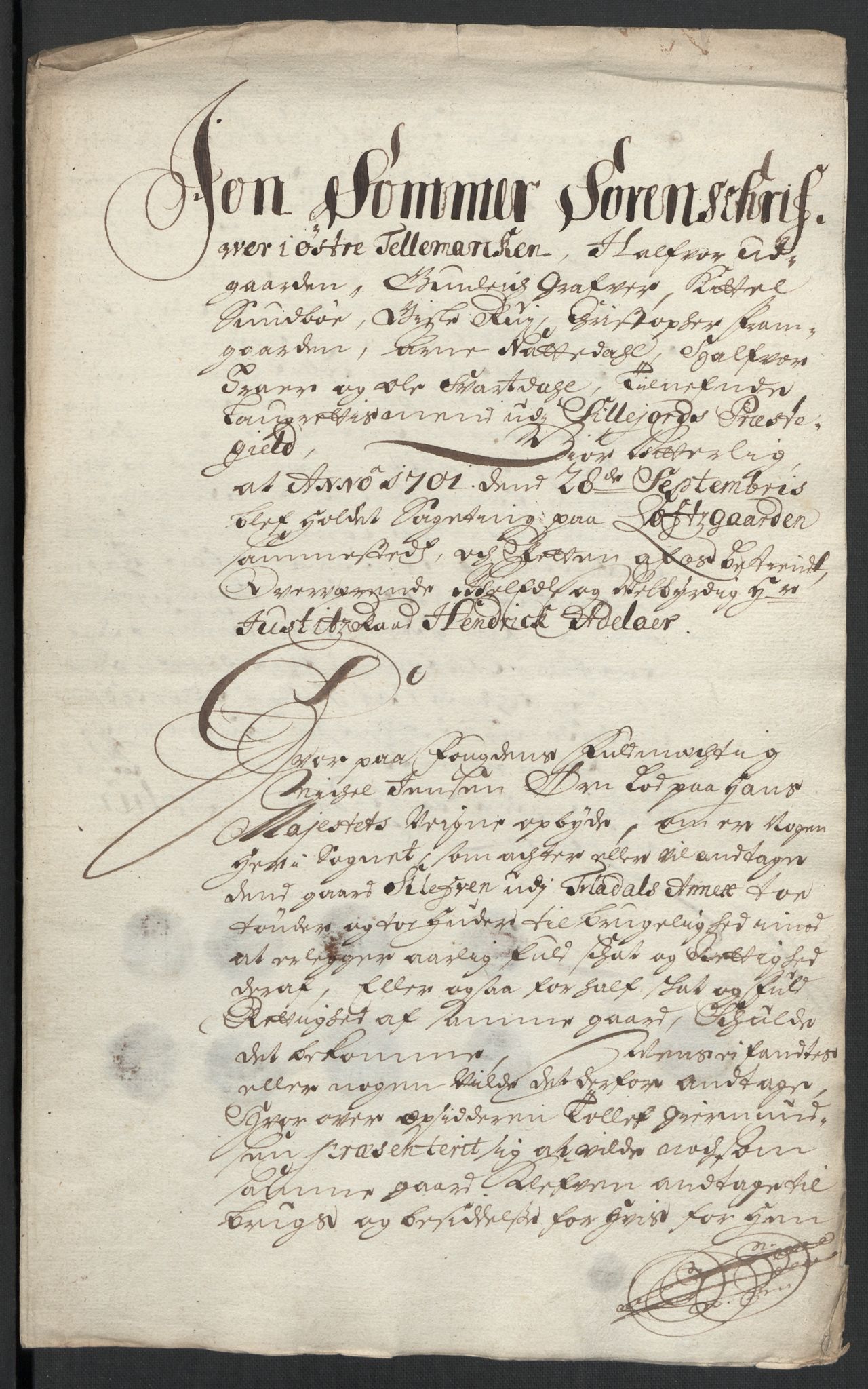 Rentekammeret inntil 1814, Reviderte regnskaper, Fogderegnskap, AV/RA-EA-4092/R36/L2105: Fogderegnskap Øvre og Nedre Telemark og Bamble, 1701, s. 261