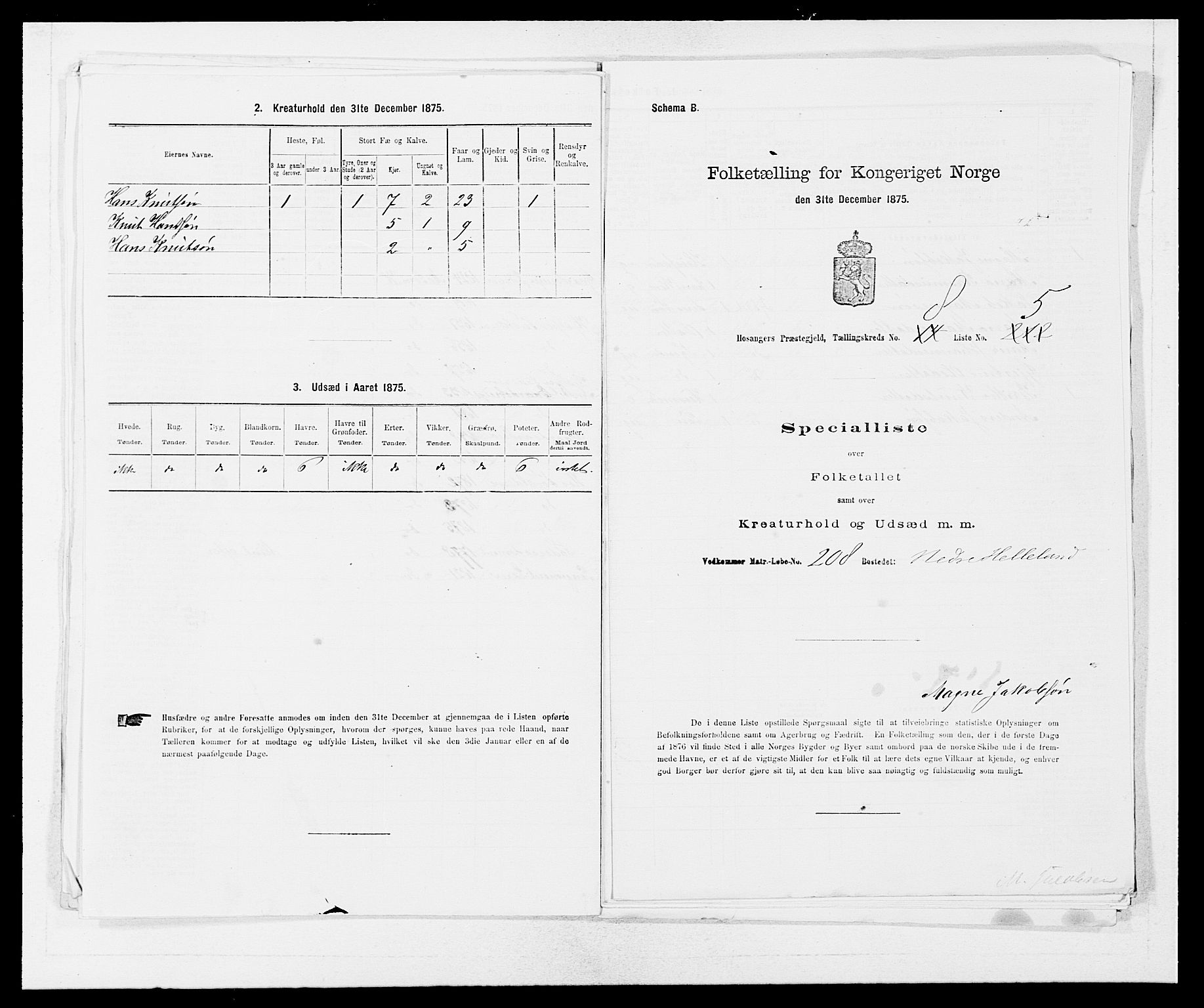 SAB, Folketelling 1875 for 1253P Hosanger prestegjeld, 1875, s. 623