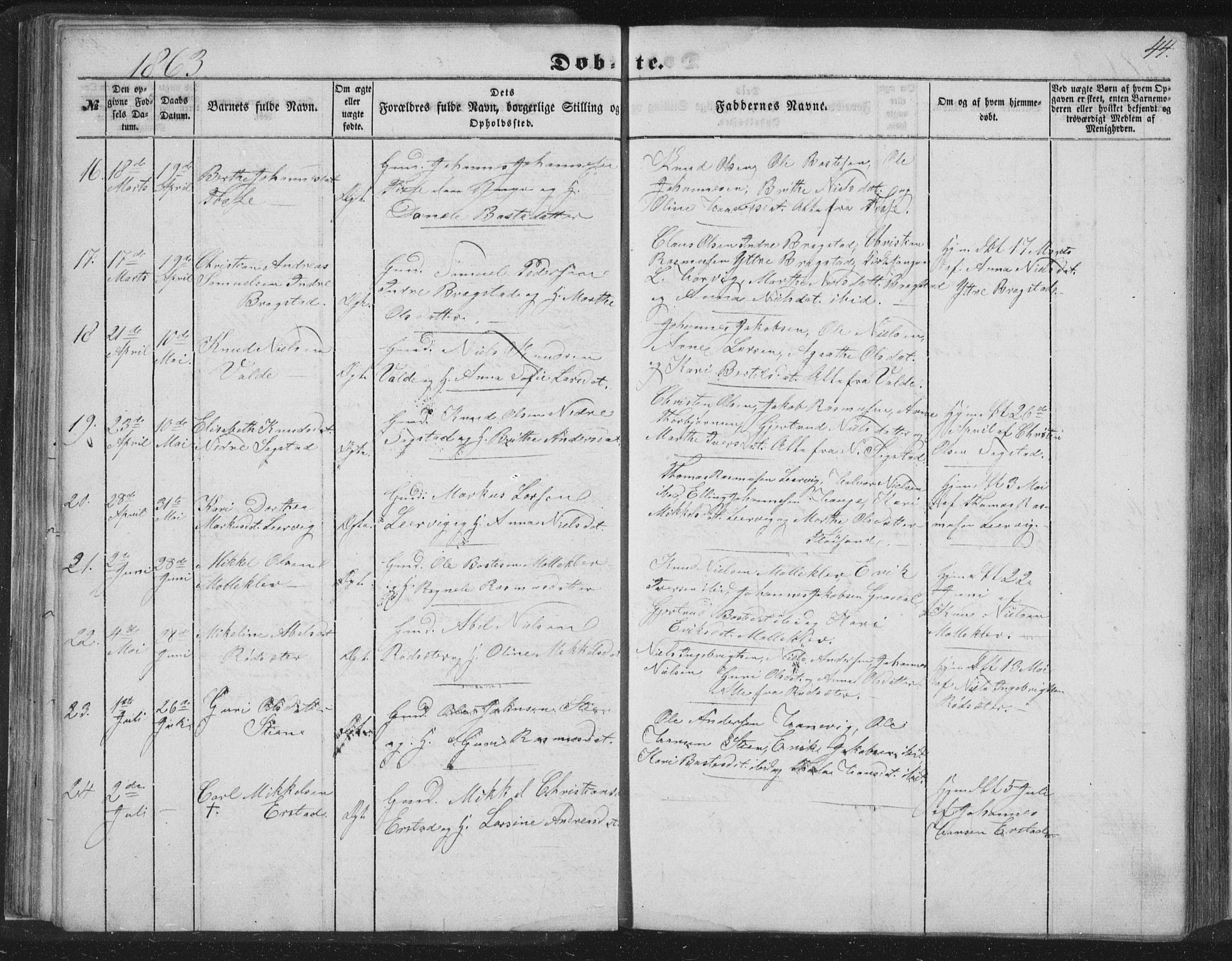 Alversund Sokneprestembete, AV/SAB-A-73901/H/Ha/Hab: Klokkerbok nr. C 1, 1851-1866, s. 44