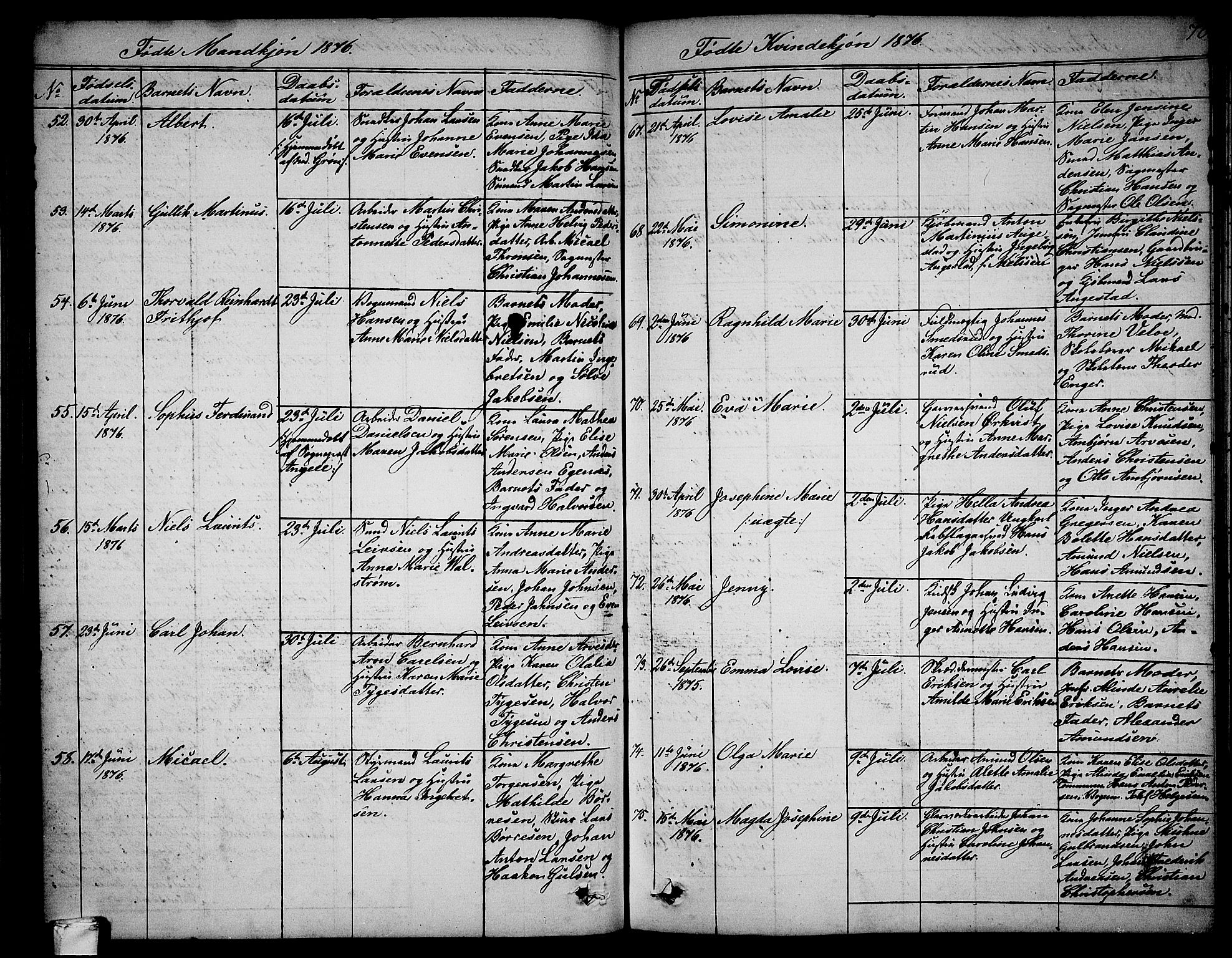 Larvik kirkebøker, AV/SAKO-A-352/G/Ga/L0004: Klokkerbok nr. I 4, 1871-1888, s. 70