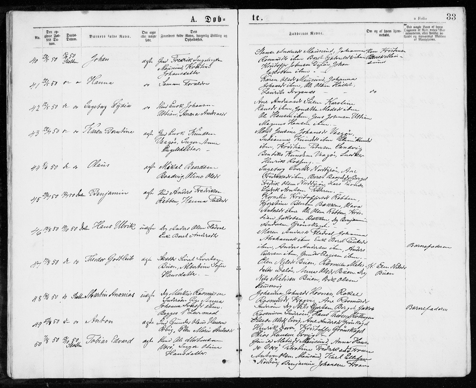 Ministerialprotokoller, klokkerbøker og fødselsregistre - Sør-Trøndelag, SAT/A-1456/640/L0576: Ministerialbok nr. 640A01, 1846-1876, s. 33