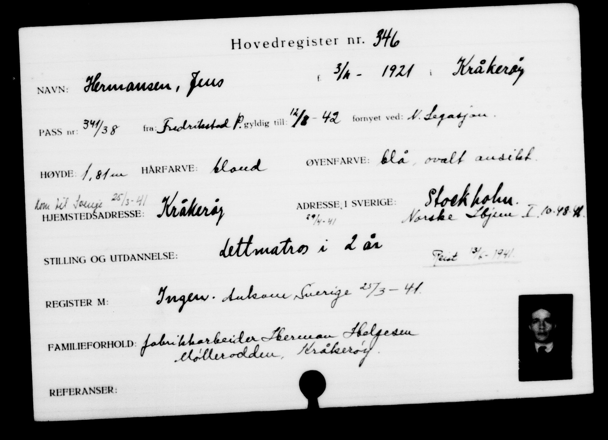 Utenriksstasjonene, Legasjonen i Stockholm, Flyktningkontoret, AV/RA-S-6753/V/Va/L0001: Kjesäterkartoteket, flyktninger med registreringsnr. 1-1000, 1940-1945, s. 549