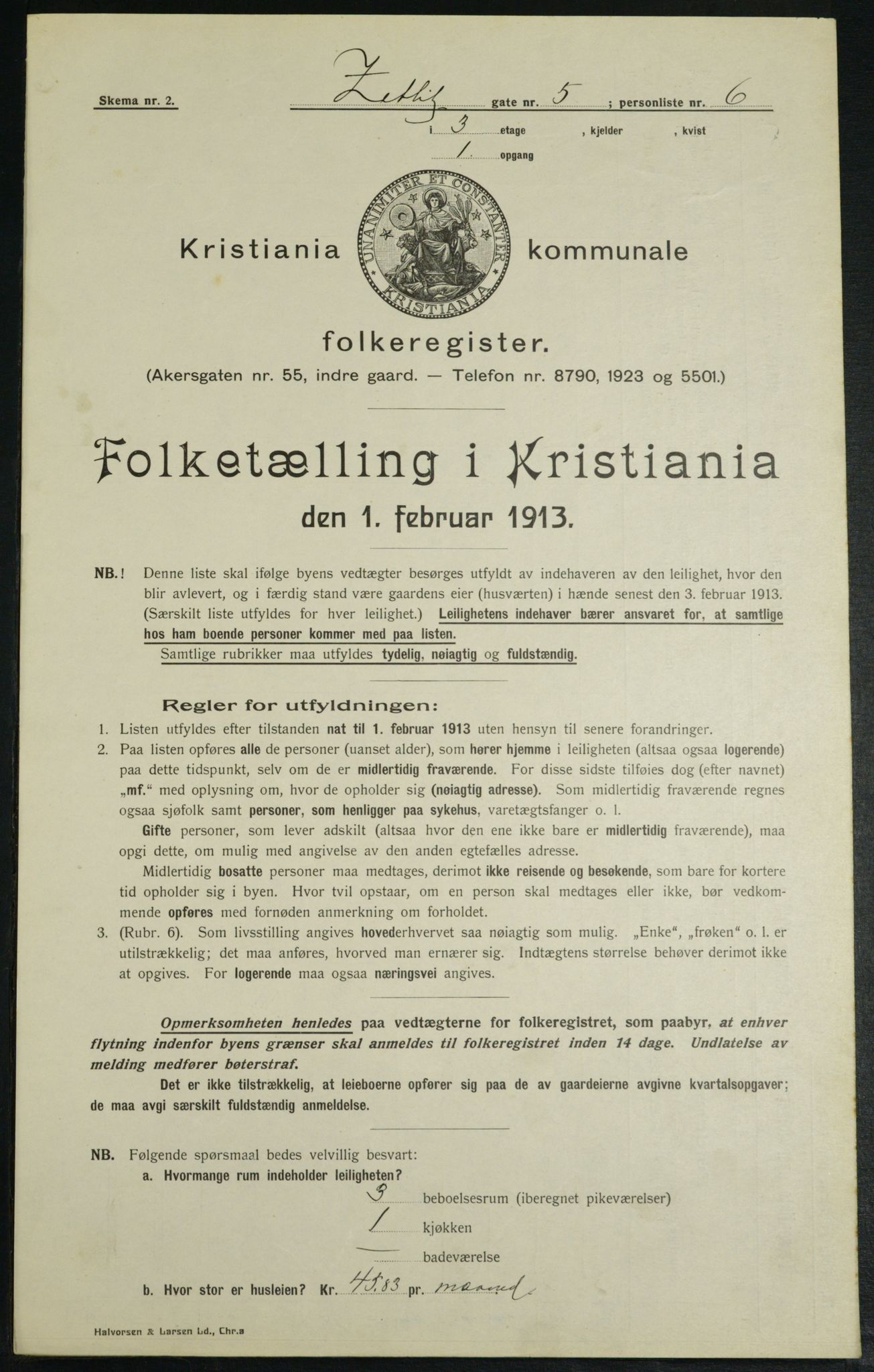 OBA, Kommunal folketelling 1.2.1913 for Kristiania, 1913, s. 128603