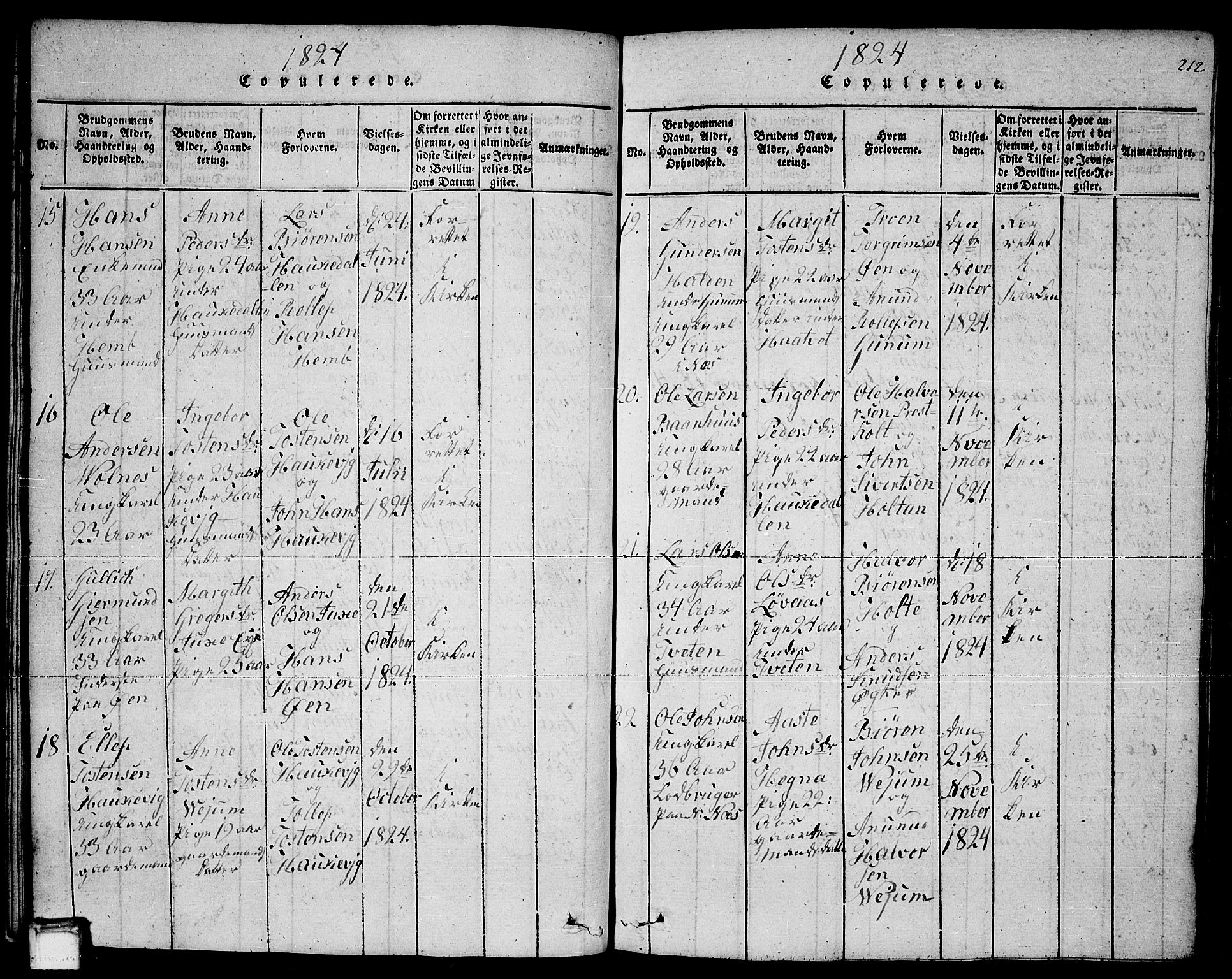 Sauherad kirkebøker, AV/SAKO-A-298/F/Fa/L0005: Ministerialbok nr. I 5, 1815-1829, s. 212