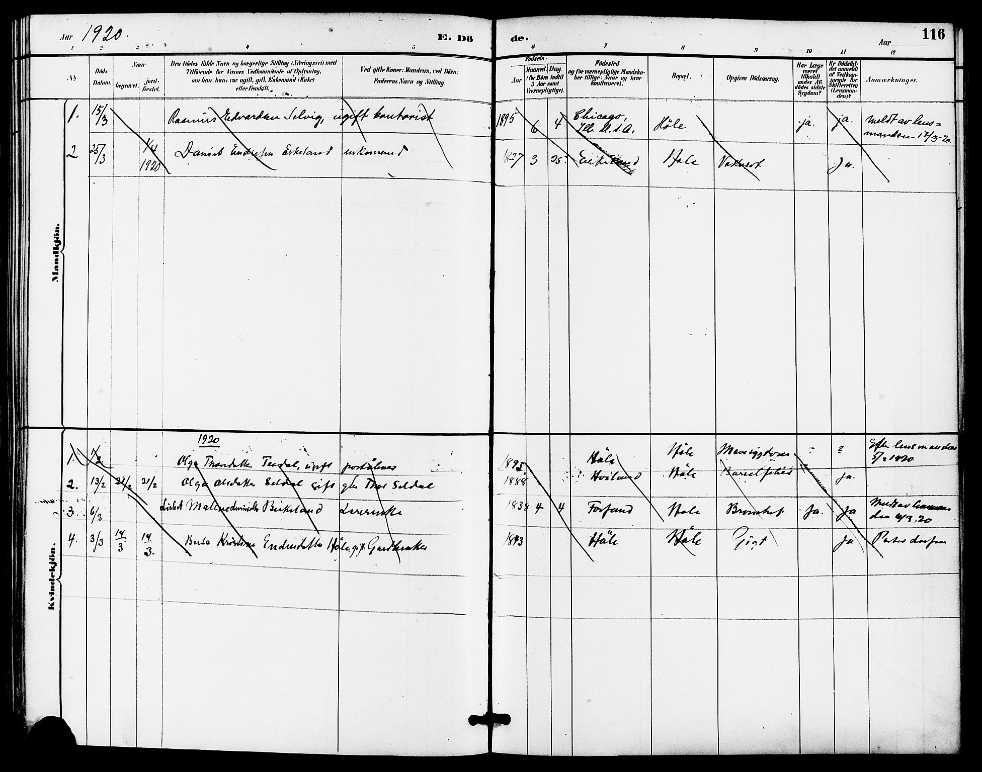 Høgsfjord sokneprestkontor, SAST/A-101624/H/Ha/Haa/L0005: Ministerialbok nr. A 5, 1885-1897, s. 116