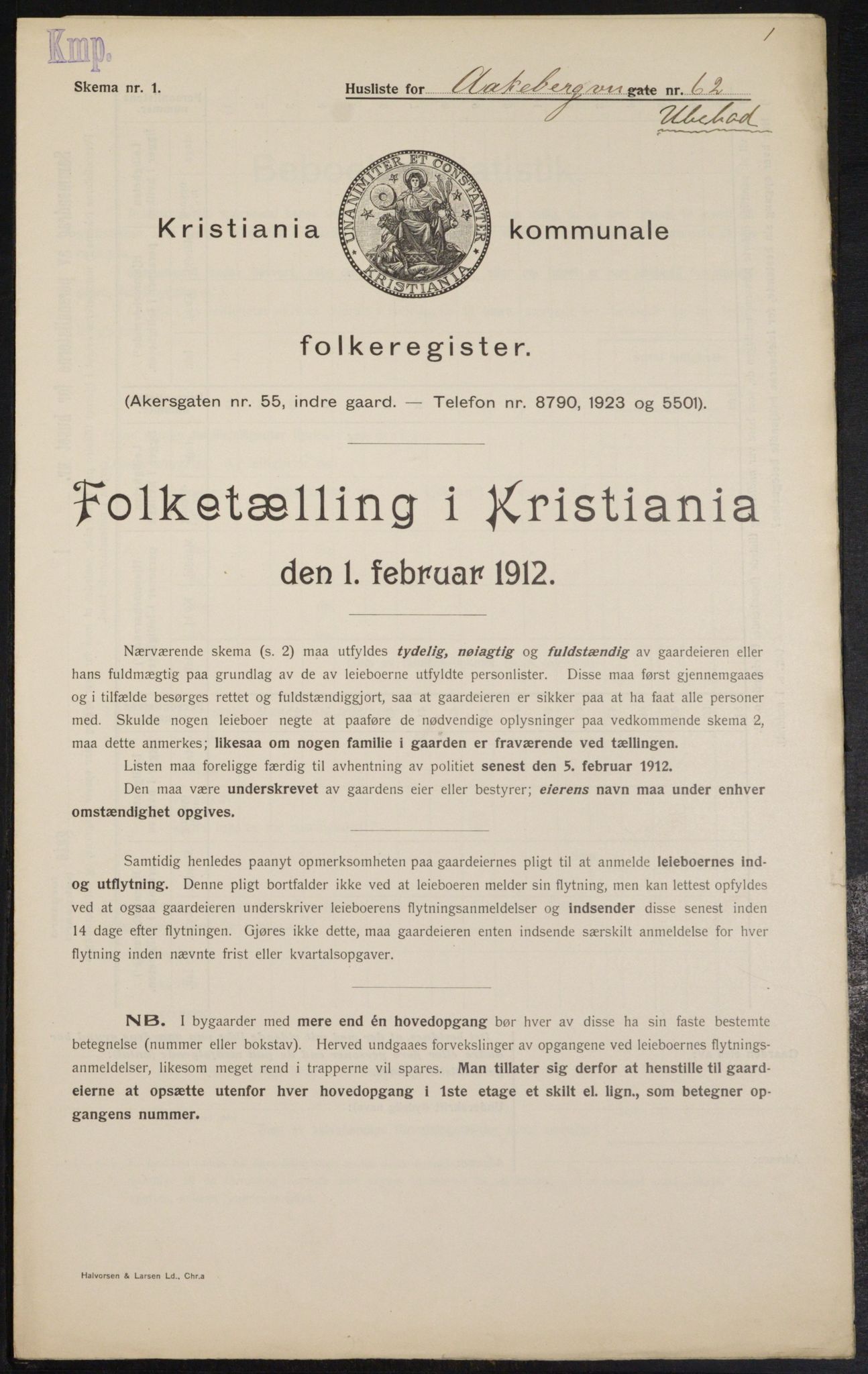 OBA, Kommunal folketelling 1.2.1912 for Kristiania, 1912, s. 130944