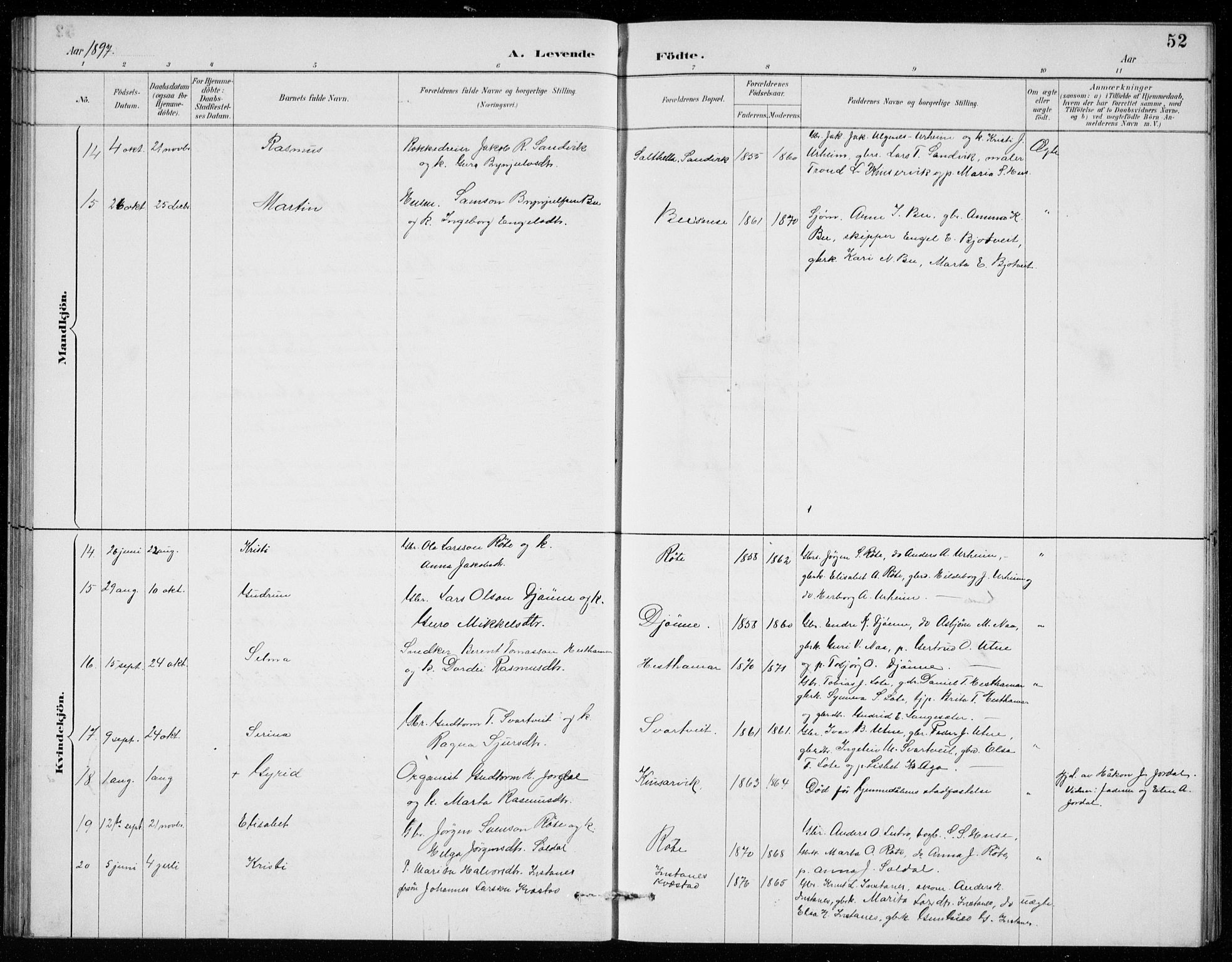 Ullensvang sokneprestembete, AV/SAB-A-78701/H/Hab: Klokkerbok nr. E  7, 1887-1929, s. 52