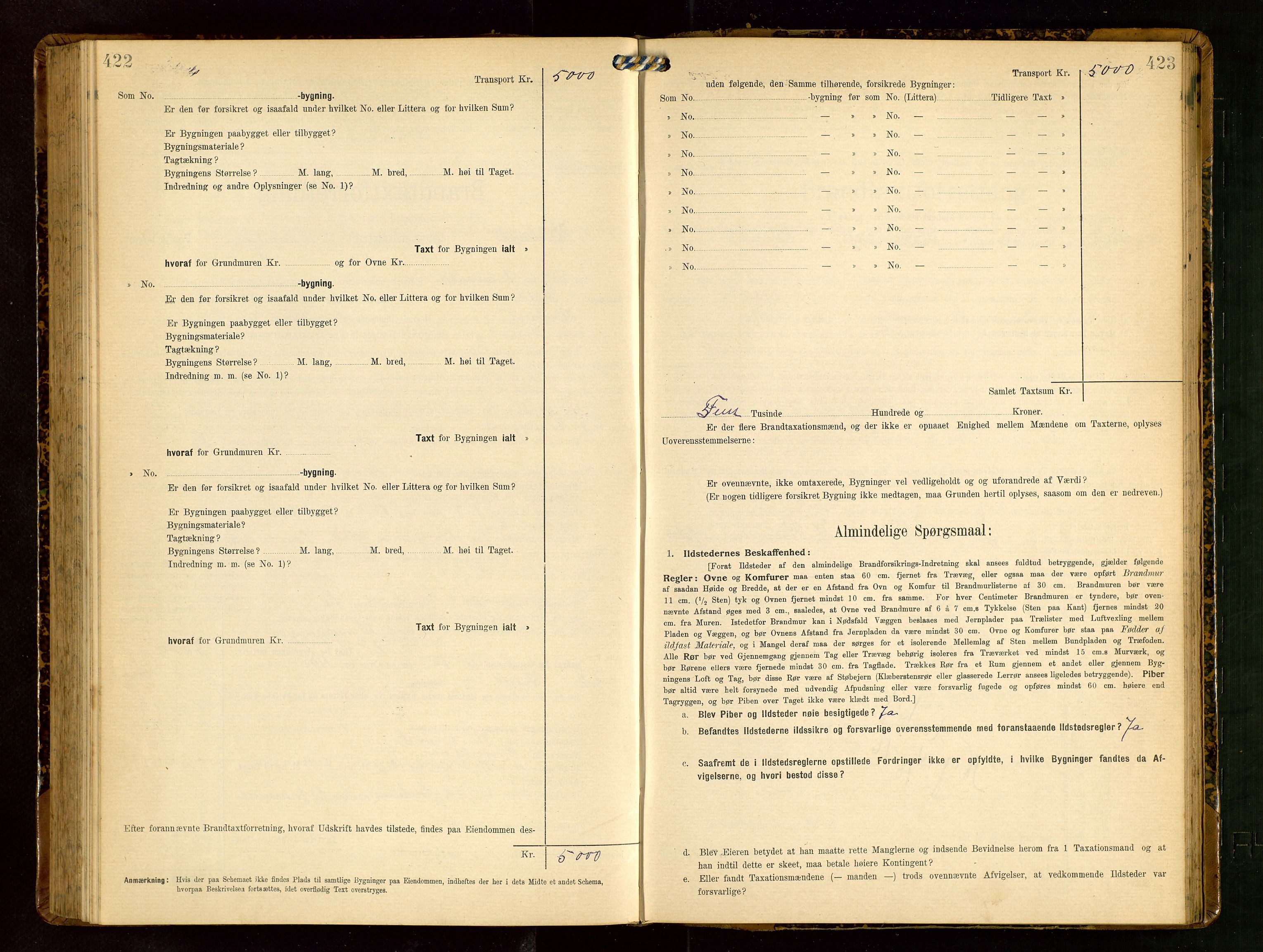 Håland lensmannskontor, SAST/A-100100/Gob/L0003: Branntakstprotokoll - skjematakst. Register i boken., 1909-1910, s. 422-423