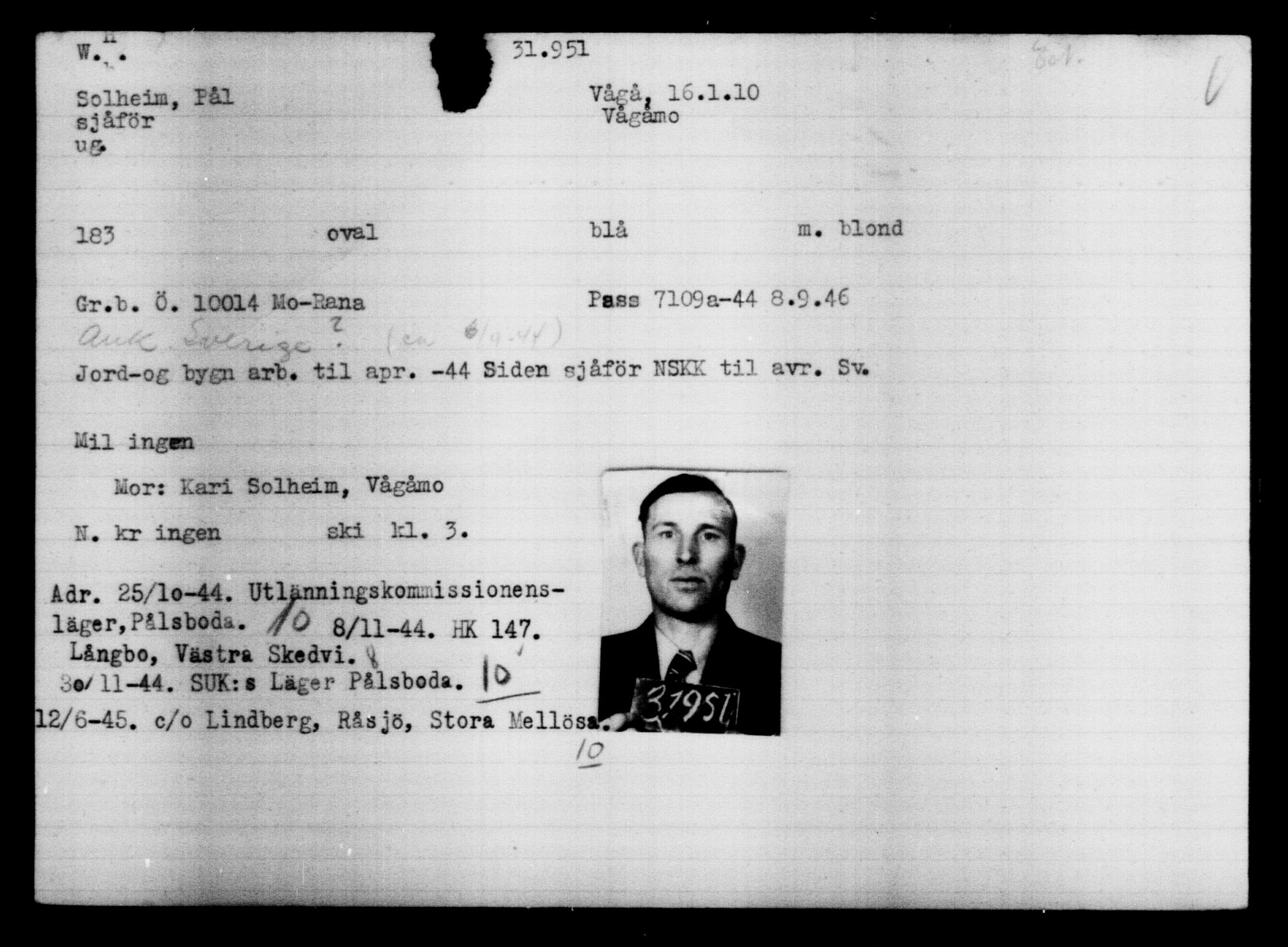 Den Kgl. Norske Legasjons Flyktningskontor, AV/RA-S-6753/V/Va/L0013: Kjesäterkartoteket.  Flyktningenr. 31500-34731, 1940-1945, s. 500