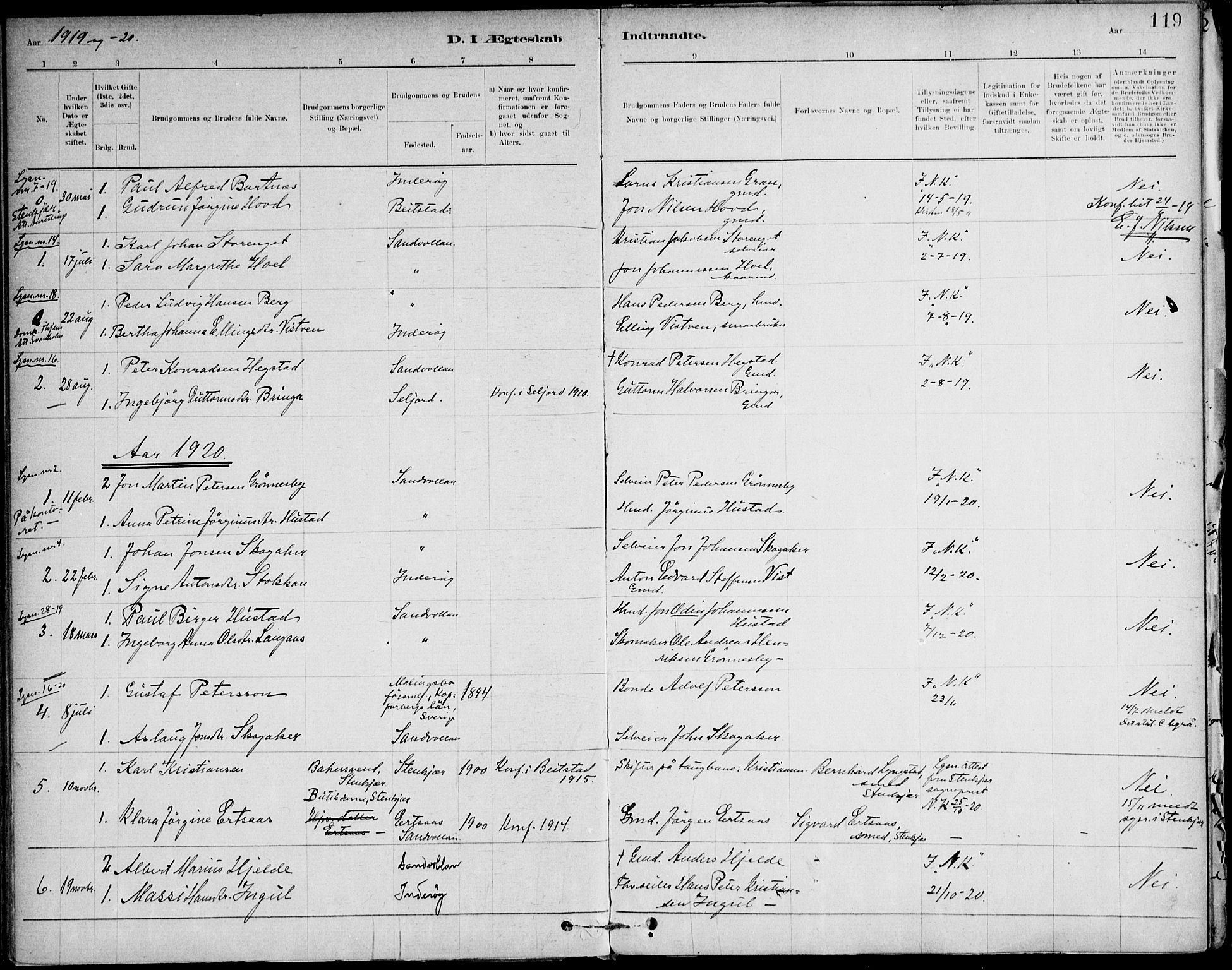 Ministerialprotokoller, klokkerbøker og fødselsregistre - Nord-Trøndelag, SAT/A-1458/732/L0316: Ministerialbok nr. 732A01, 1879-1921, s. 119
