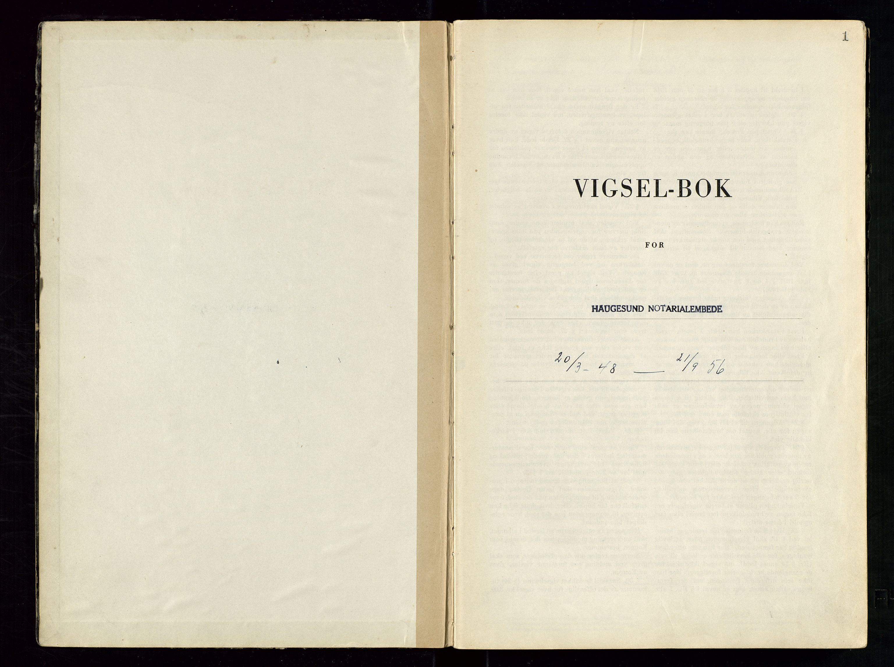 Haugesund tingrett, AV/SAST-A-101415/01/III/IIID/L0006: Vigselbok, 1948-1956, s. 1