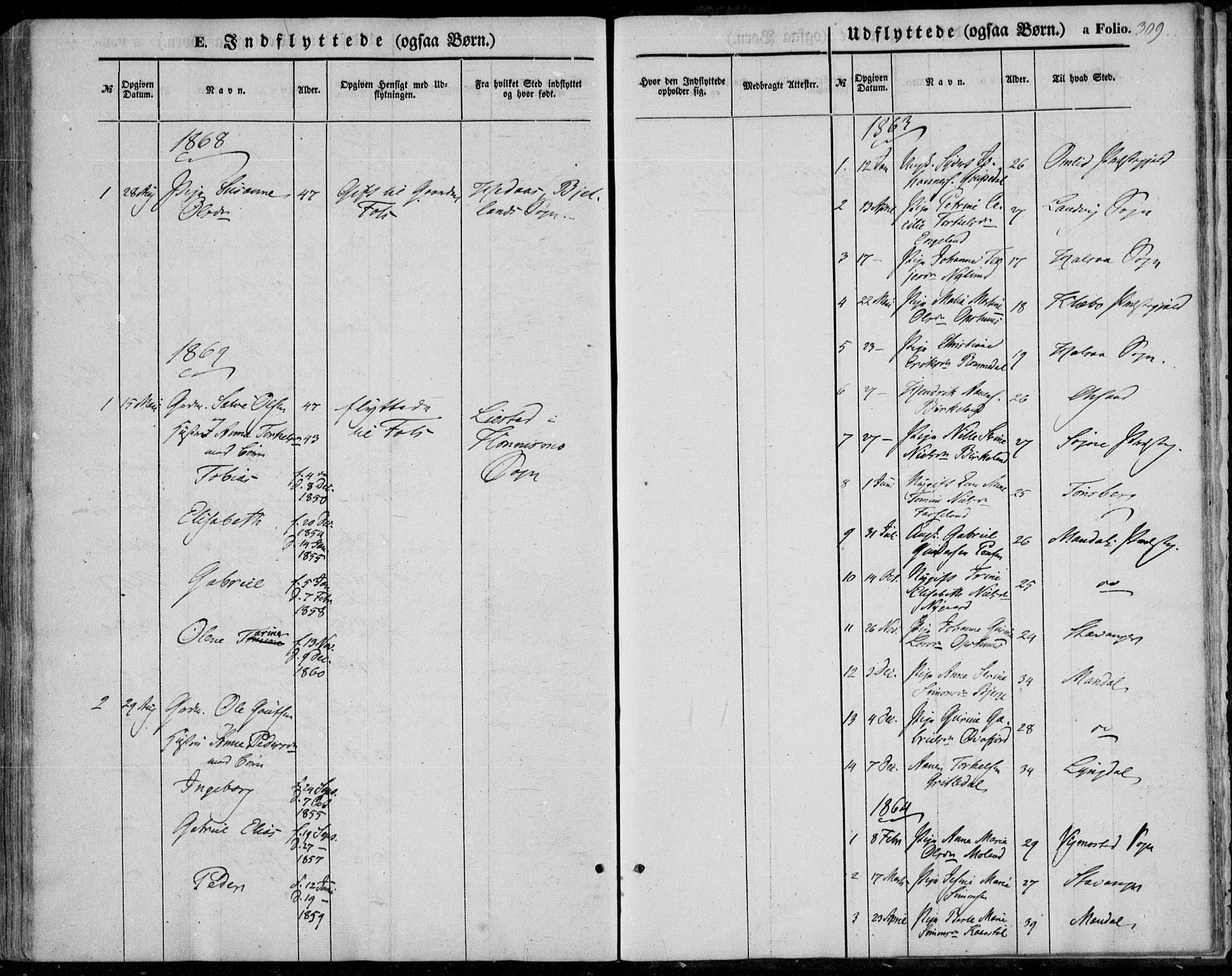 Sør-Audnedal sokneprestkontor, SAK/1111-0039/F/Fa/Fab/L0007: Ministerialbok nr. A 7, 1855-1876, s. 309