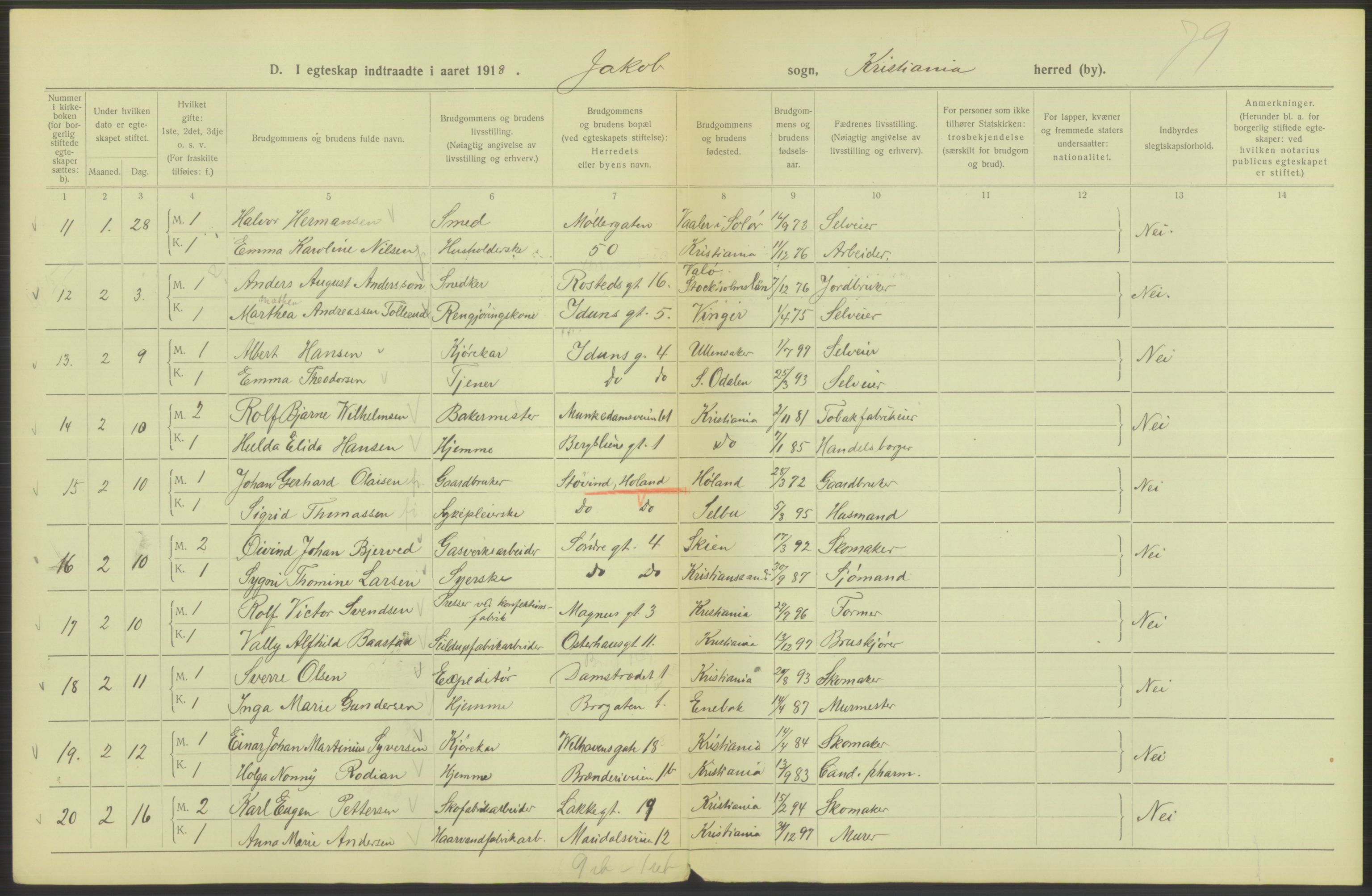 Statistisk sentralbyrå, Sosiodemografiske emner, Befolkning, RA/S-2228/D/Df/Dfb/Dfbh/L0009: Kristiania: Gifte, 1918, s. 638