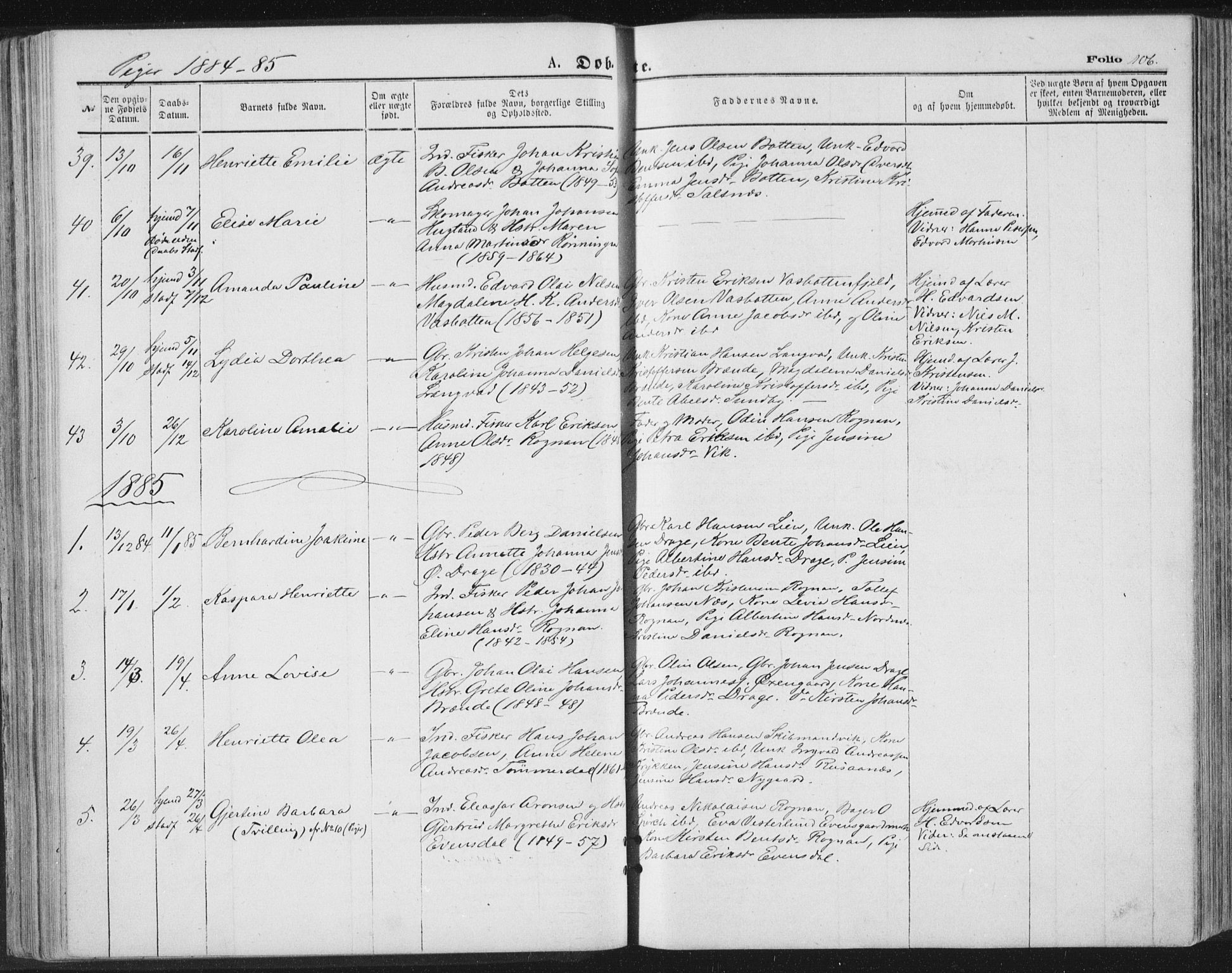 Ministerialprotokoller, klokkerbøker og fødselsregistre - Nordland, SAT/A-1459/847/L0668: Ministerialbok nr. 847A08, 1872-1886, s. 106