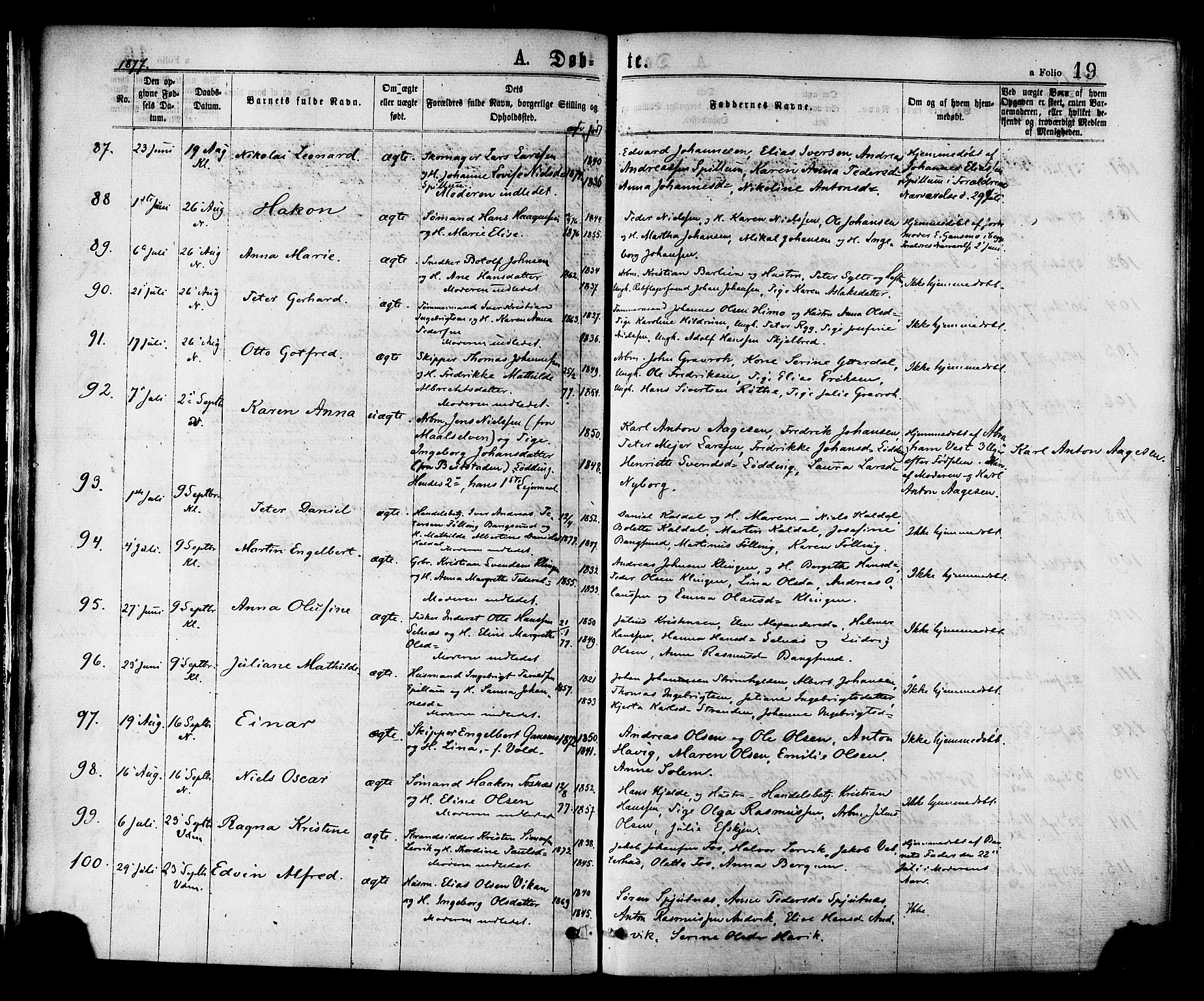 Ministerialprotokoller, klokkerbøker og fødselsregistre - Nord-Trøndelag, AV/SAT-A-1458/768/L0572: Ministerialbok nr. 768A07, 1874-1886, s. 19