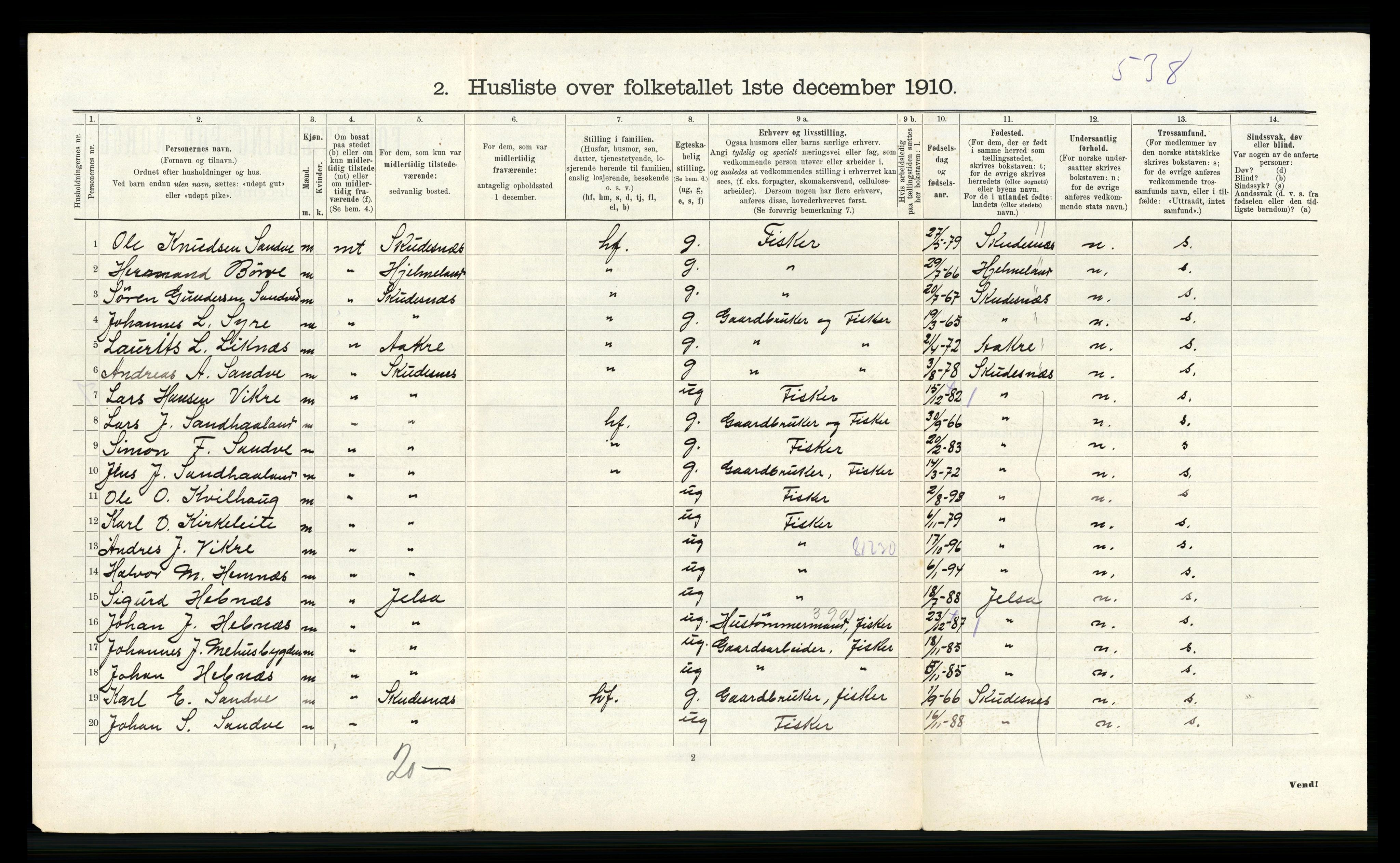 RA, Folketelling 1910 for 1132 Fister herred, 1910, s. 213