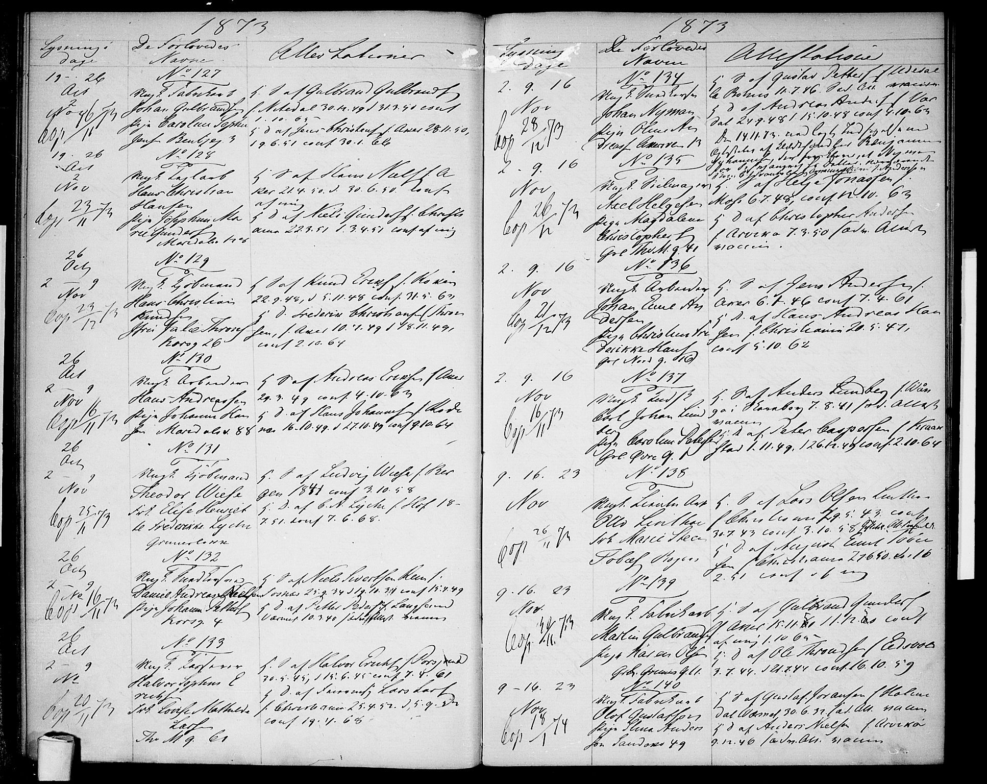 Gamle Aker prestekontor Kirkebøker, AV/SAO-A-10617a/H/L0001: Lysningsprotokoll nr. 1, 1870-1878