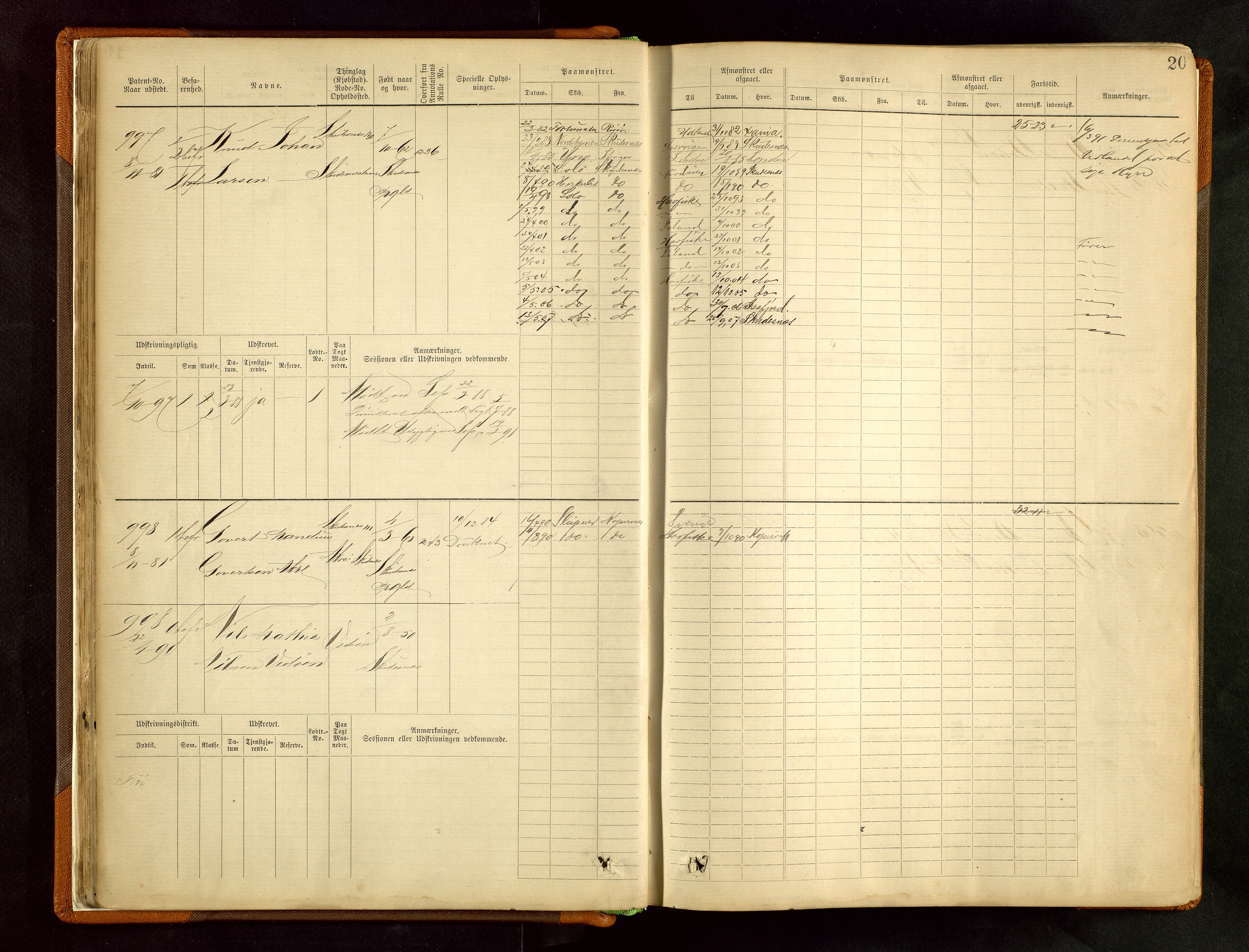 Haugesund sjømannskontor, AV/SAST-A-102007/F/Fb/Fbb/L0002: Sjøfartsrulle Skudenes kretsnr. 959-2439, 1860-1948, s. 20