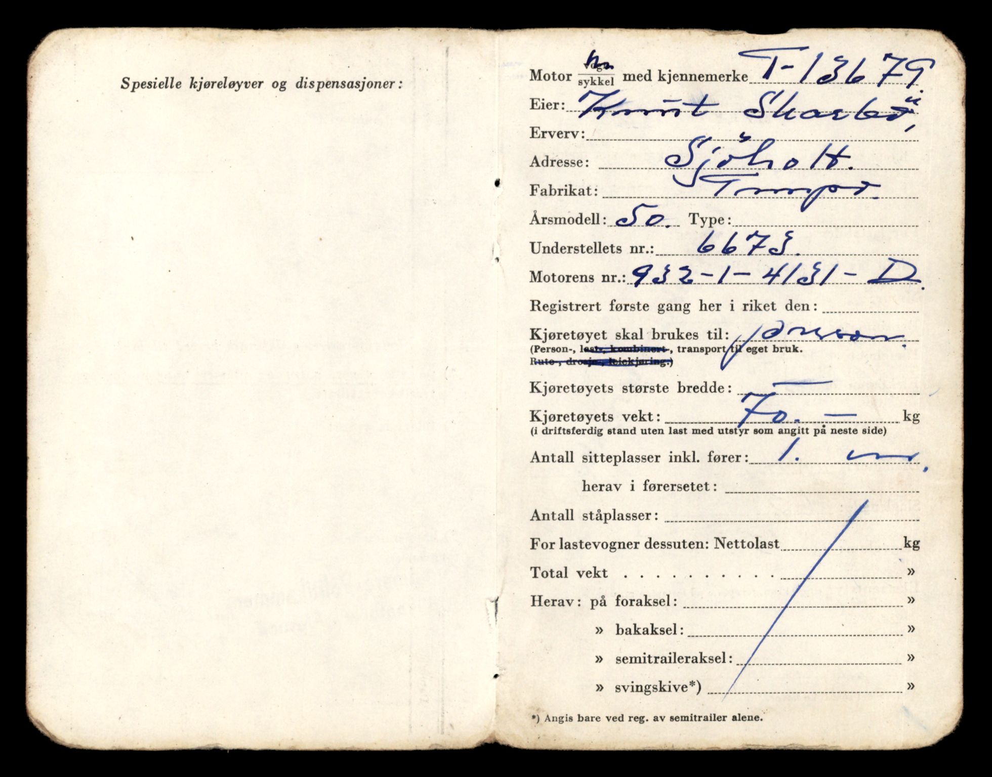 Møre og Romsdal vegkontor - Ålesund trafikkstasjon, AV/SAT-A-4099/F/Fe/L0040: Registreringskort for kjøretøy T 13531 - T 13709, 1927-1998, s. 2585
