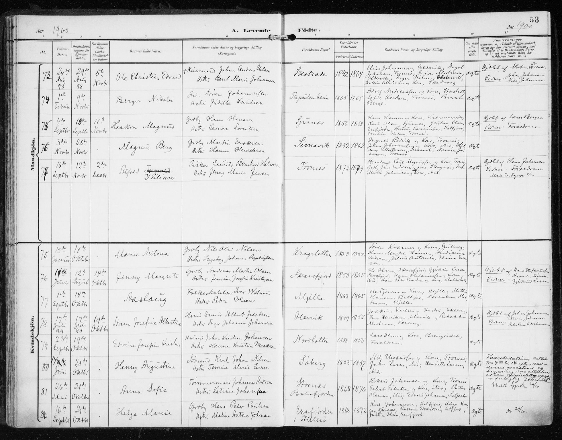 Tromsøysund sokneprestkontor, AV/SATØ-S-1304/G/Ga/L0006kirke: Ministerialbok nr. 6, 1897-1906, s. 53