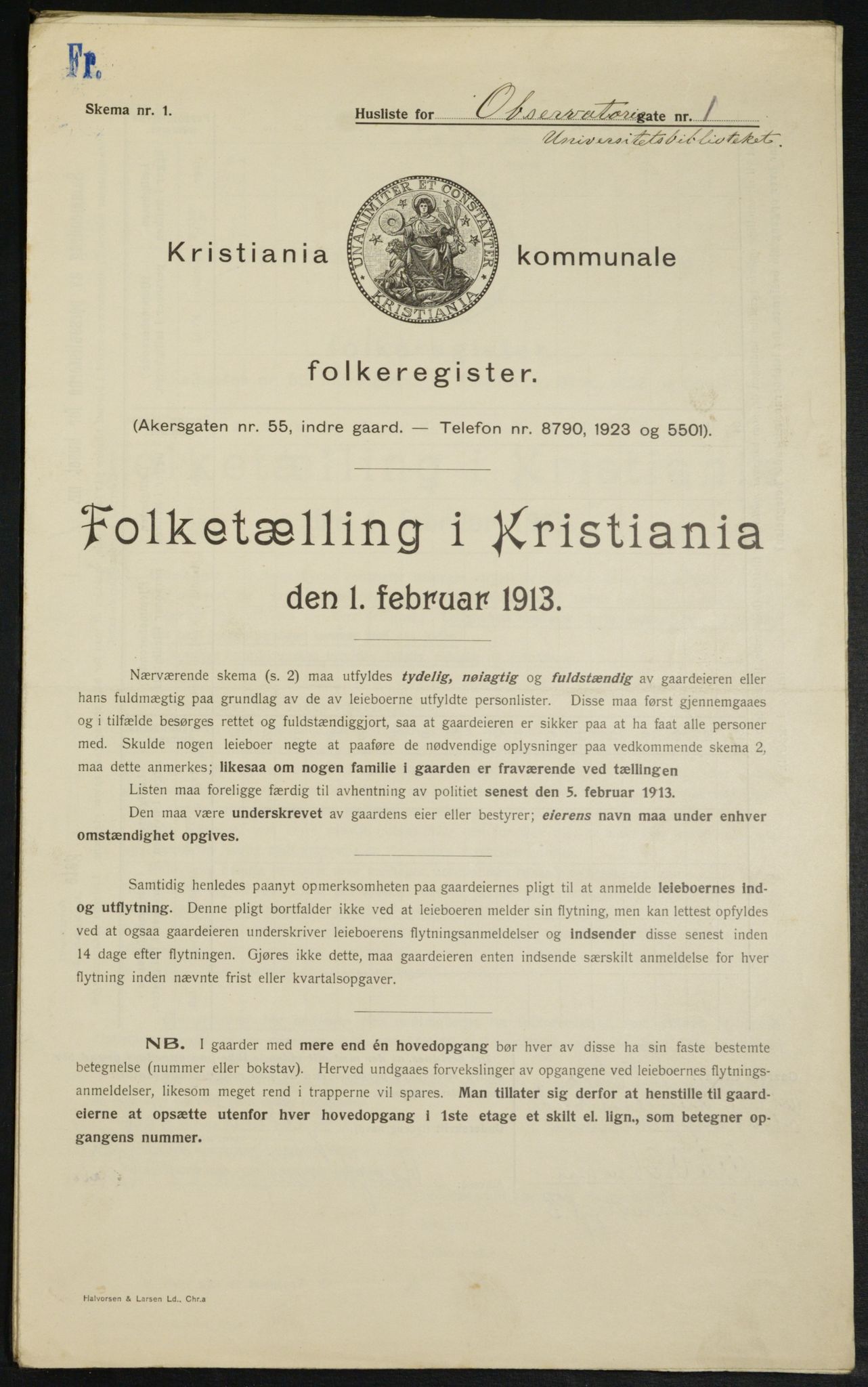OBA, Kommunal folketelling 1.2.1913 for Kristiania, 1913, s. 74225