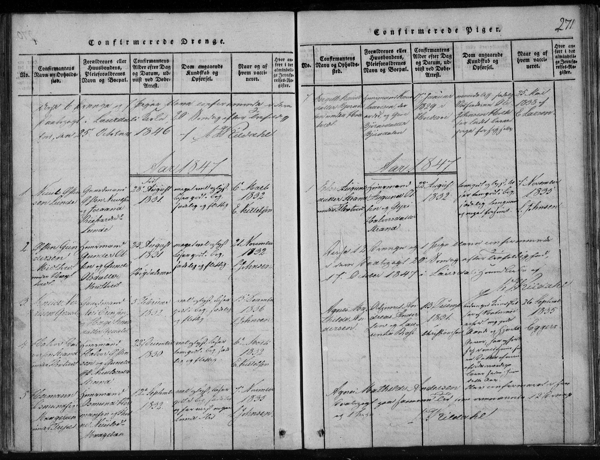 Lårdal kirkebøker, AV/SAKO-A-284/F/Fa/L0005: Ministerialbok nr. I 5, 1815-1860, s. 271