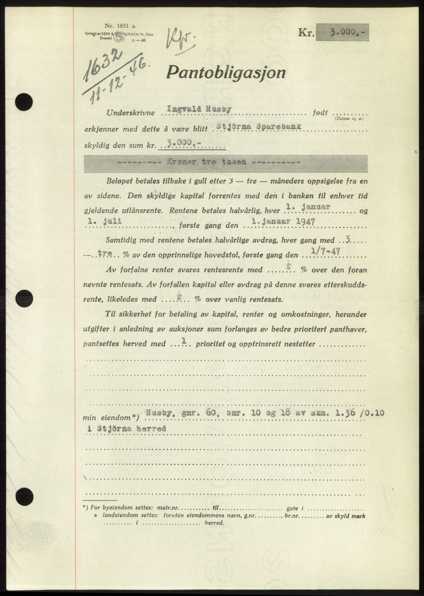 Fosen sorenskriveri, AV/SAT-A-1107/1/2/2C: Pantebok nr. B, 1946-1948, Dagboknr: 1632/1946